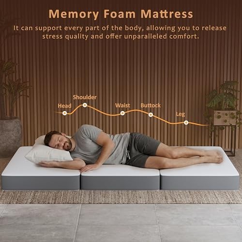 5-Inch Tri-Folding Gel Memory Foam Floor Mattress | Portable, Soft Cot Pad, Wash