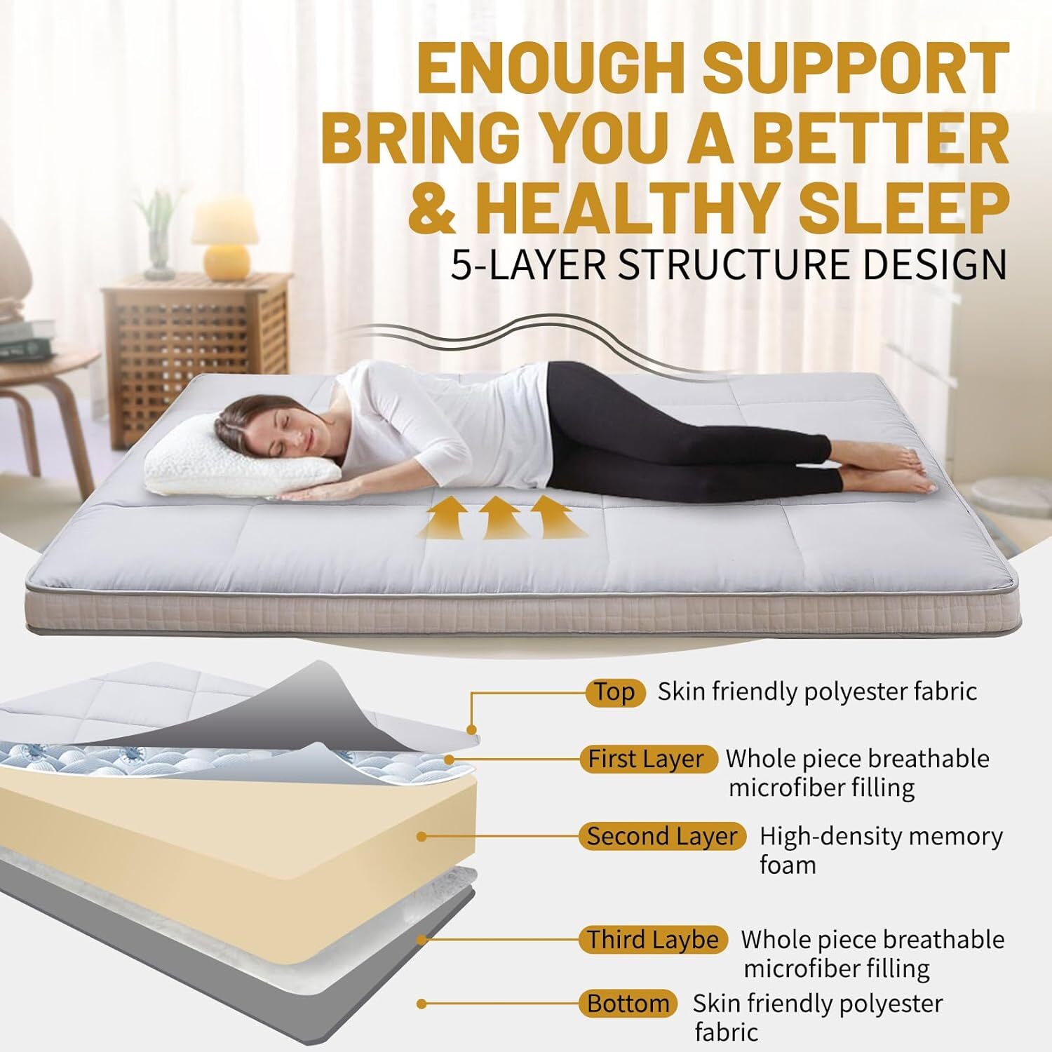 NAIZEA 5 in Extra Thick Futon Floor Mattress, Japanese Folding Roll Up Mattress