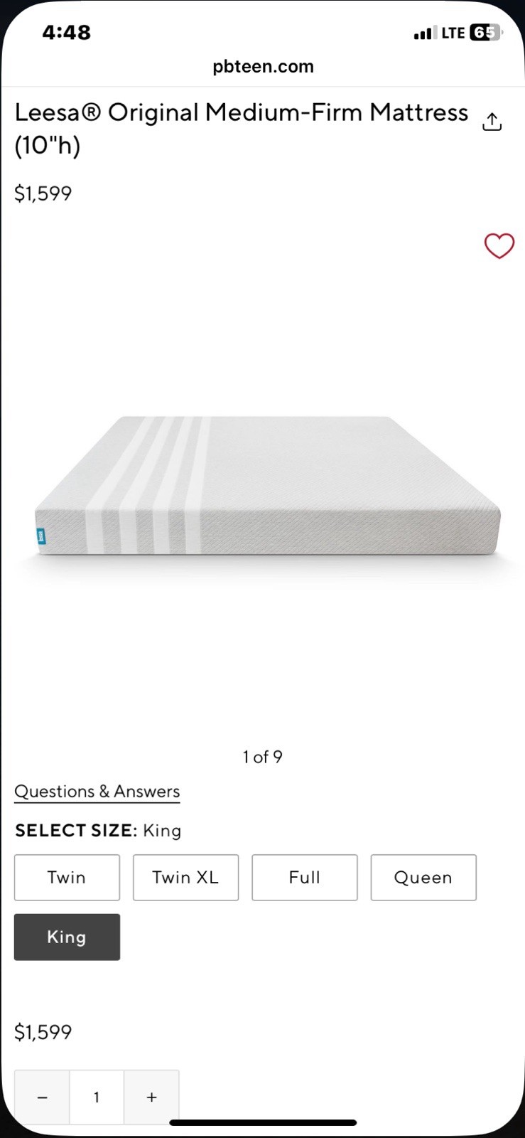 King Leesa Original Medium Memory Foam w Breathable Knit Cover