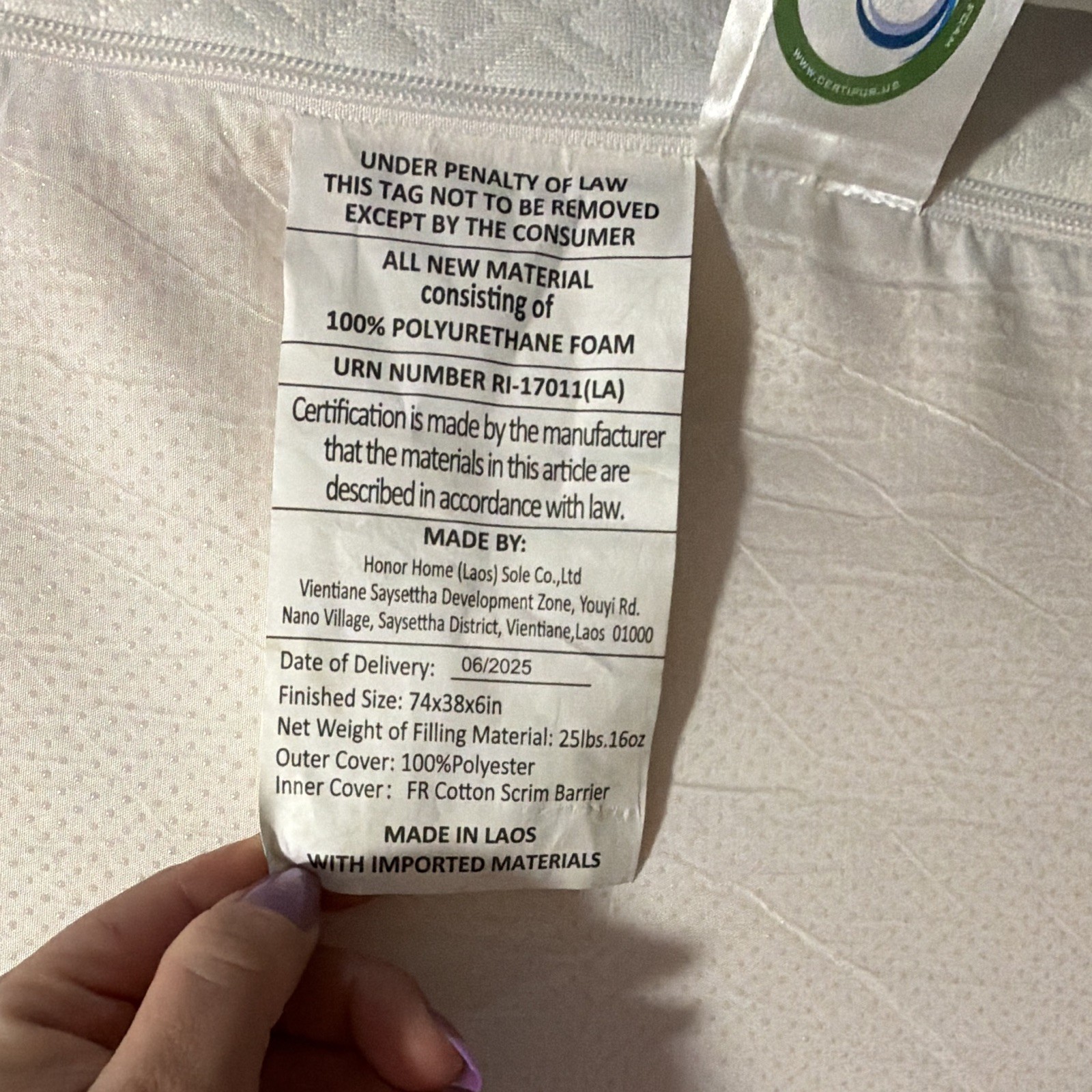 Twin Extra Soft Polyurethane Foam Mattress White 6in Thick 74×38 Polyester