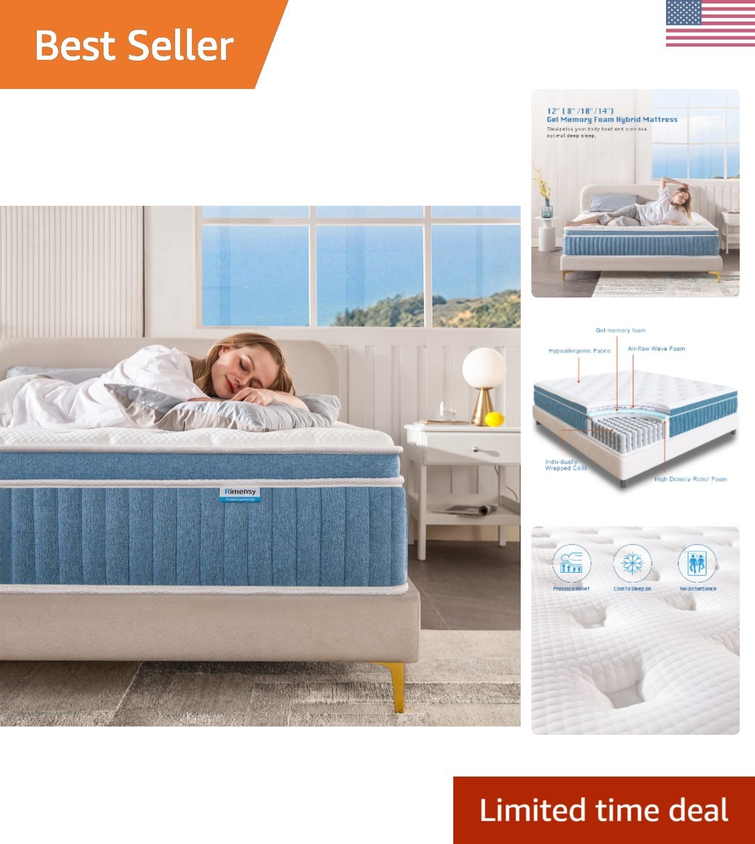 Breathable 12 Inch Full Mattress – Medium Firm Gel Memory Foam & Pocket Springs
