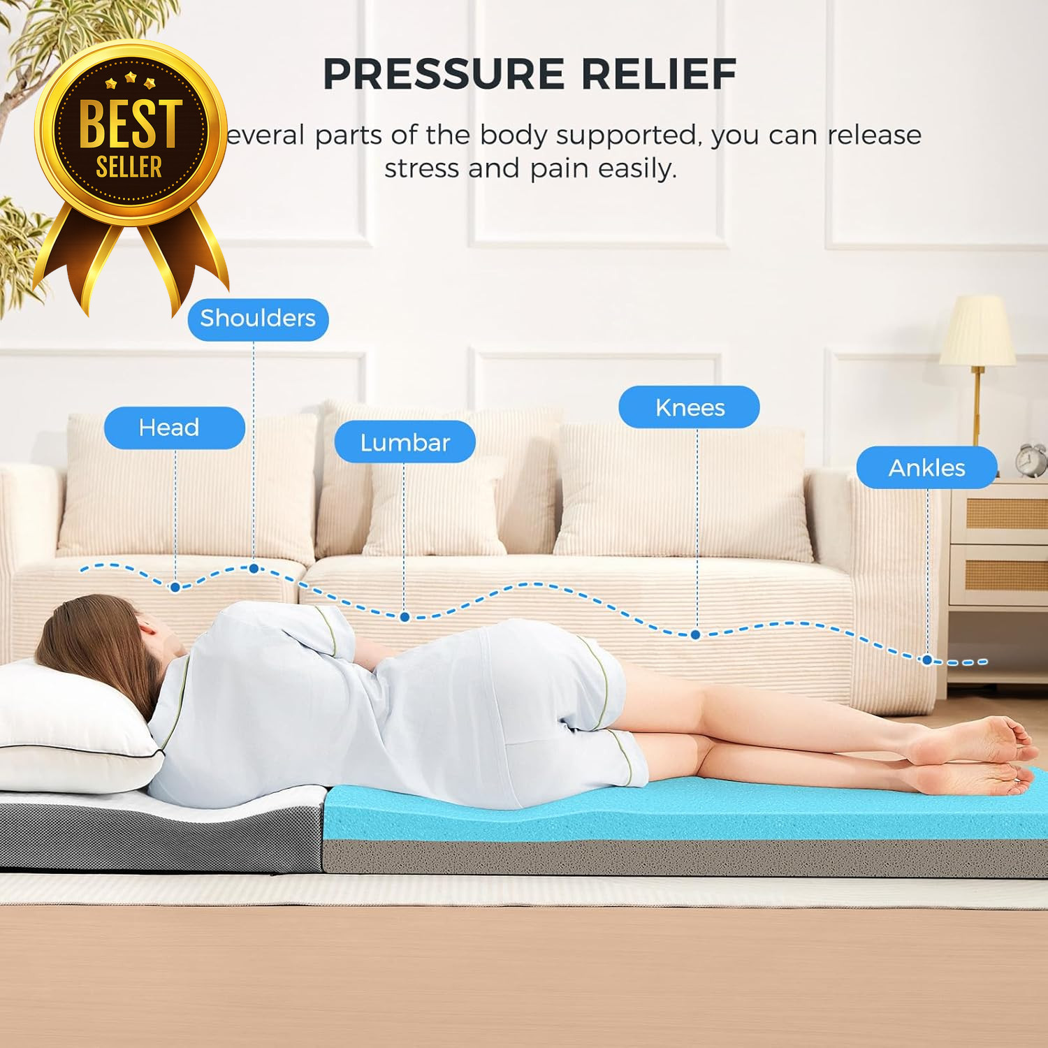 4-Inch Tri-Fold Memory Foam Mattress Foldable Floor Bed w Washable Cover Single