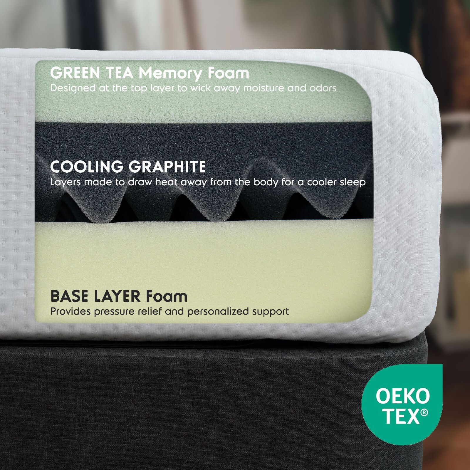 Green Tea 8″ 10″ 12″ Memory Foam Mattress with 4 Piece Deep Pocket Bed Sheet Set