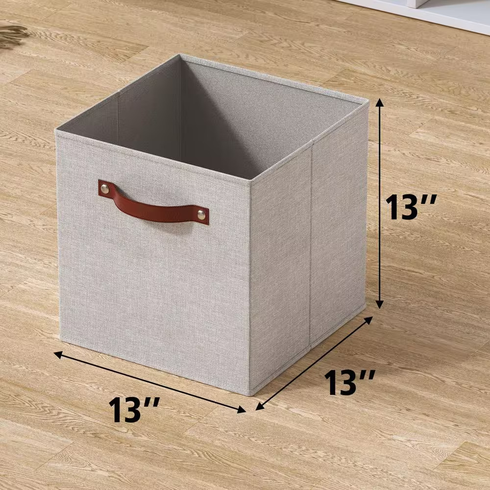 Beige 13 In. X 13 In. X 13 In. Linen Fabric Decorative Kallax Storage Cube Bin (