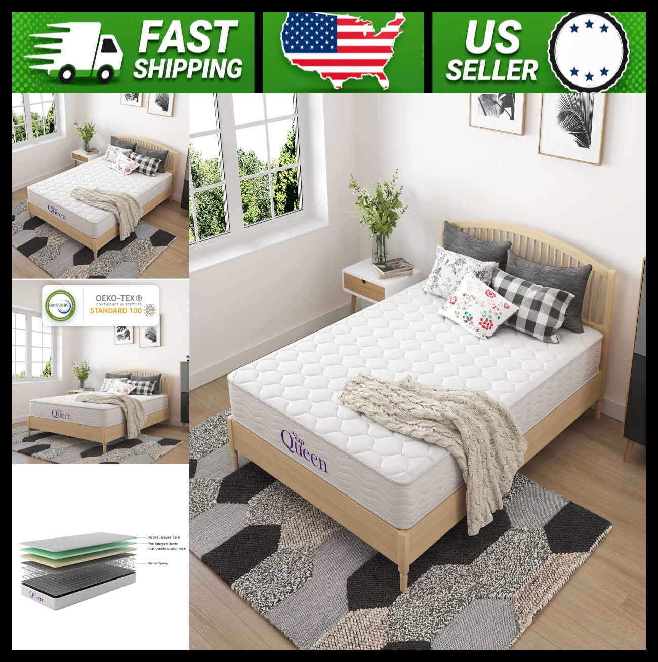 NapQueen 8 Inch Full Size Medium Firm Memory Foam Innerspring Mattress