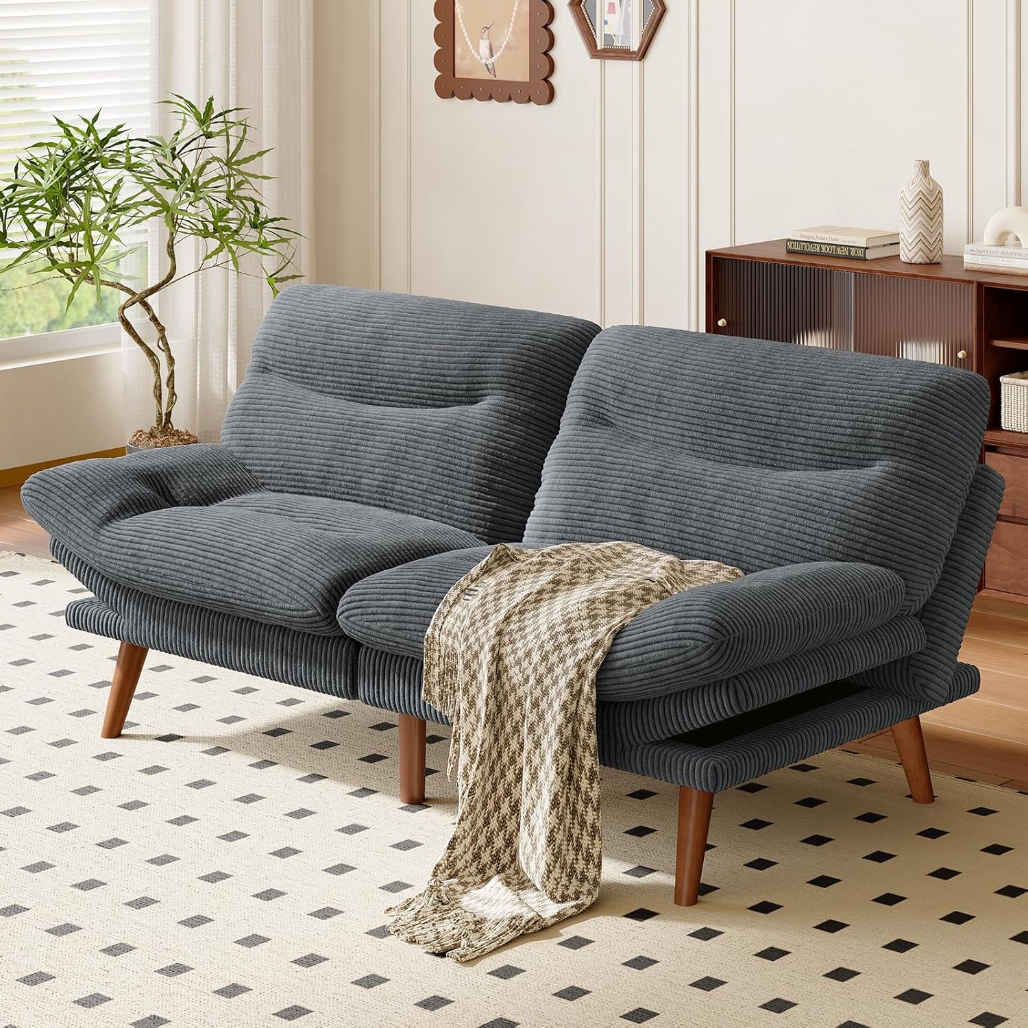 ada 66″ Convertible Futon Sofa Bed, Corduroy Folding Futon Set with