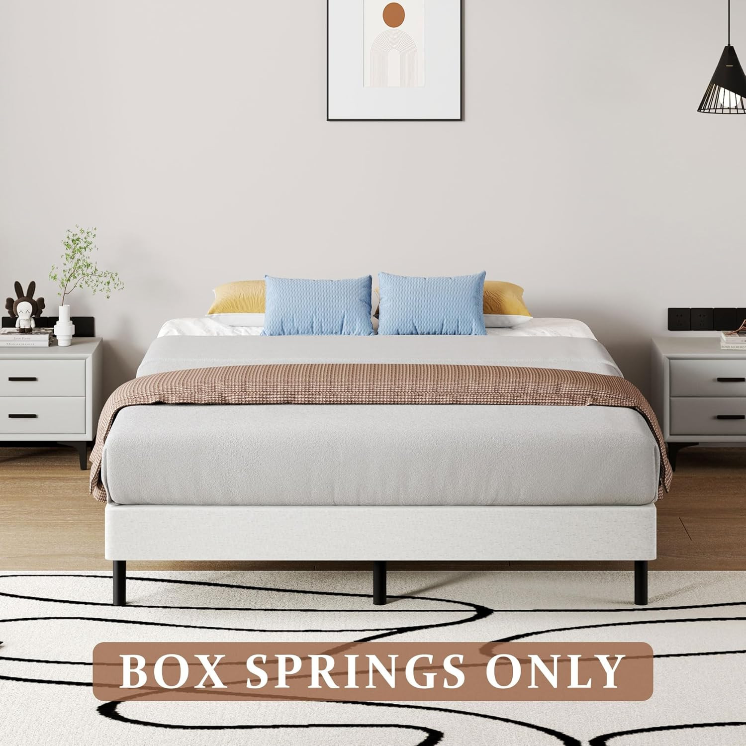 Low Profile Queen Box Spring – 5″ Heavy Duty Metal Bed Base with Fabric Cover