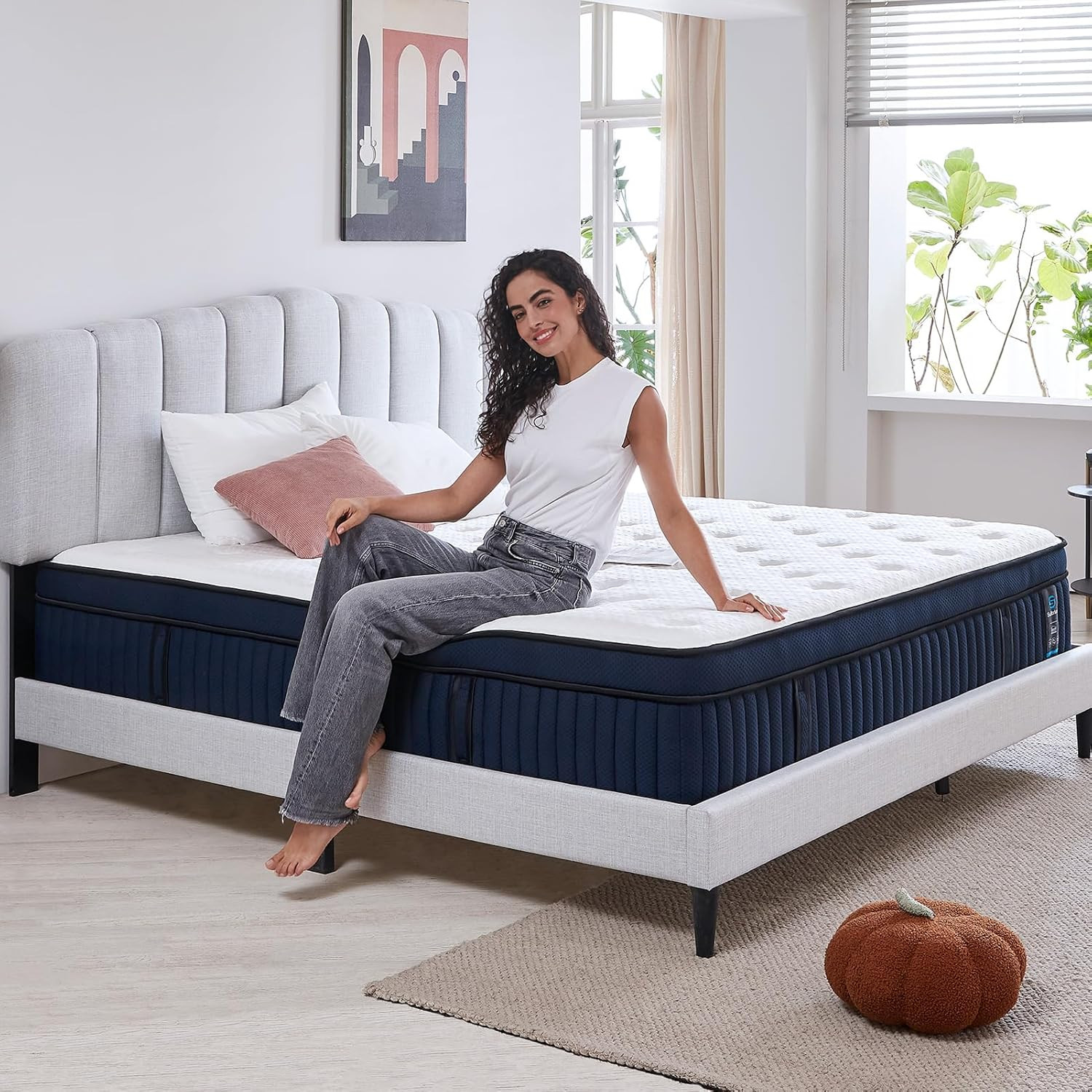14″ Cal King Mattress, Ice Silk Cover, Euro Top Gel Foam & Pocketed Coils