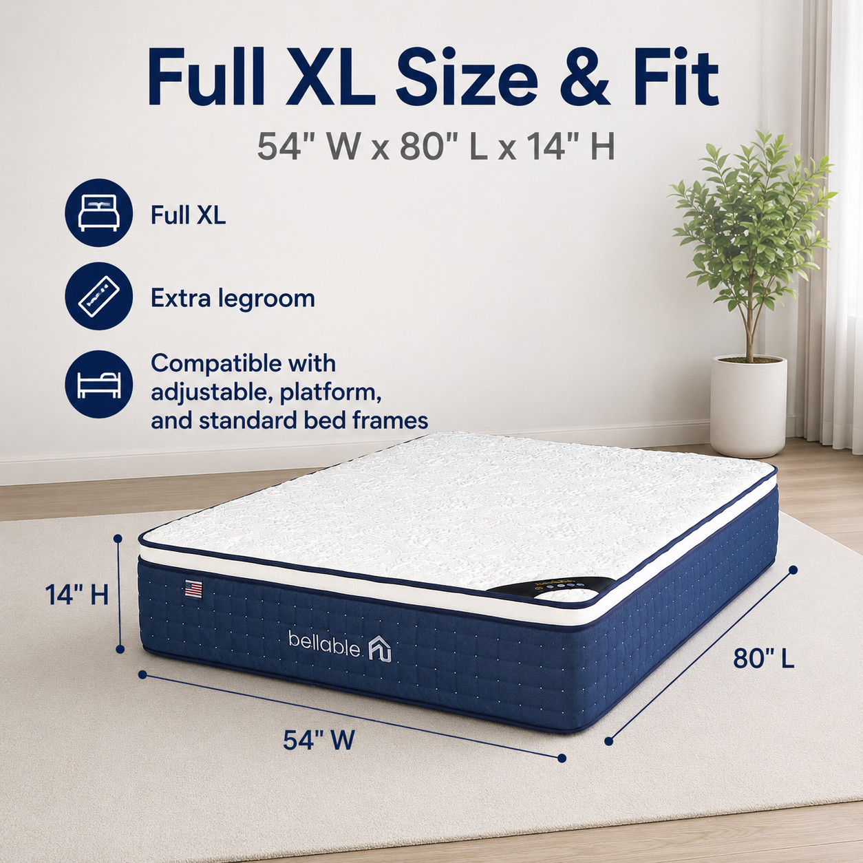 Full XL Mattress 14 Inch Hybrid Mattress in a Box Gel Memory Foam Pocket Spring