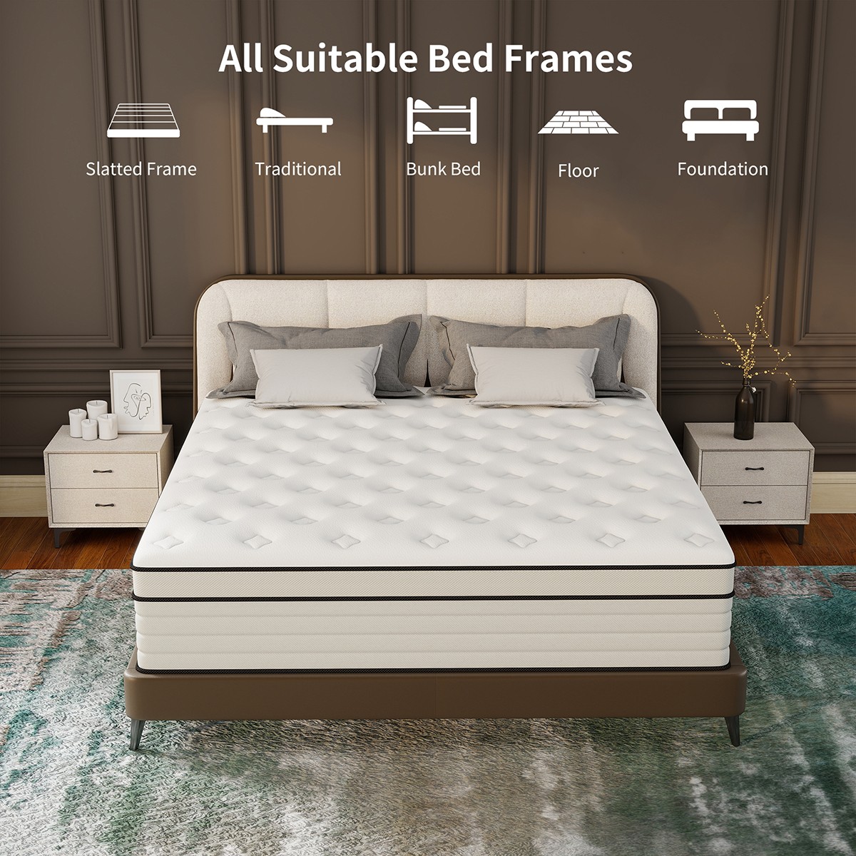 12″ 14″ Mattress Gel Memory Foam Hybrid Spring Twin Full Queen King Bed in a Box