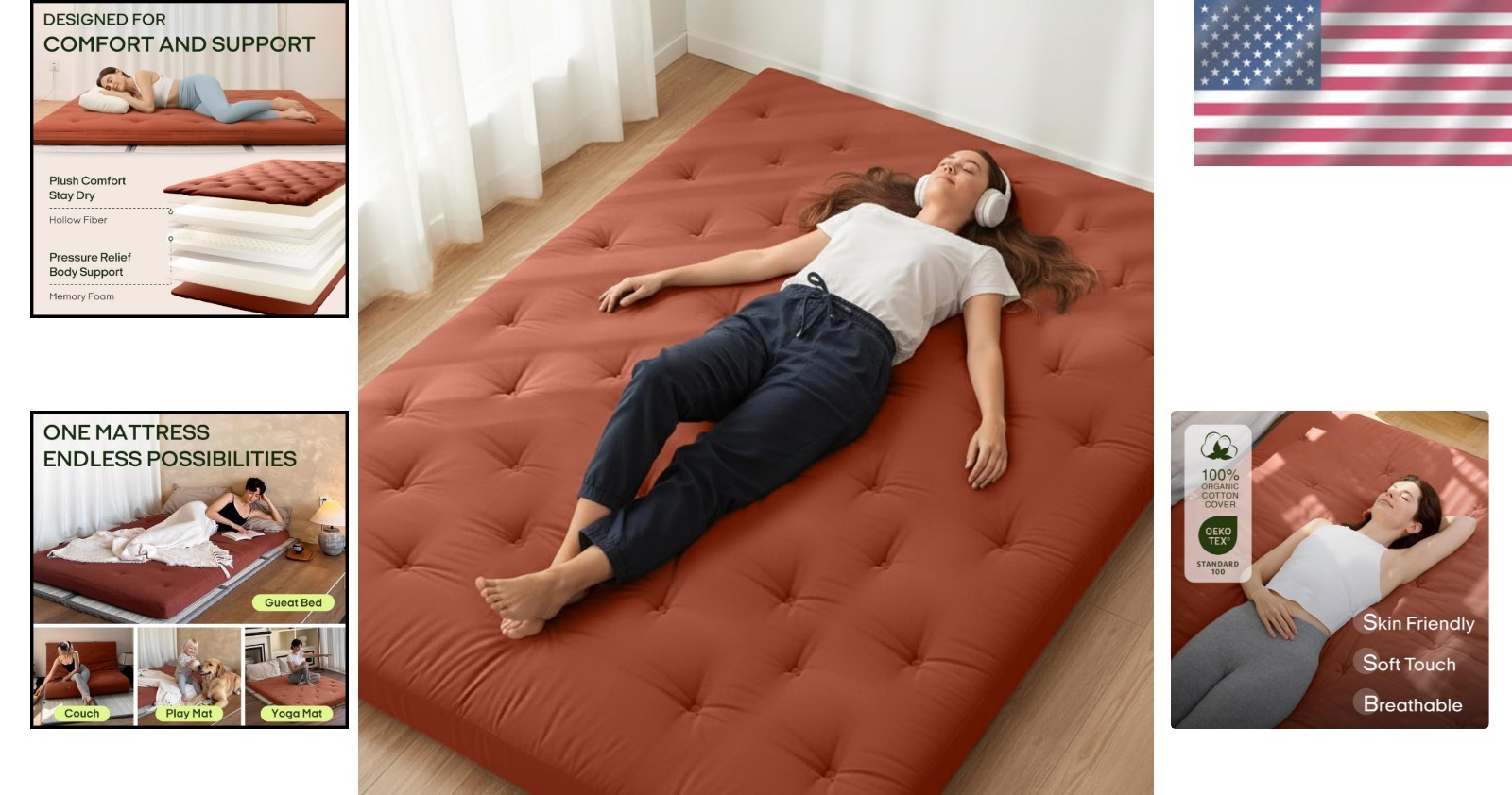 Elegant Japanese Floor Futon Mattress 75″x39″ – Plush Roll-Up Design for Comfort