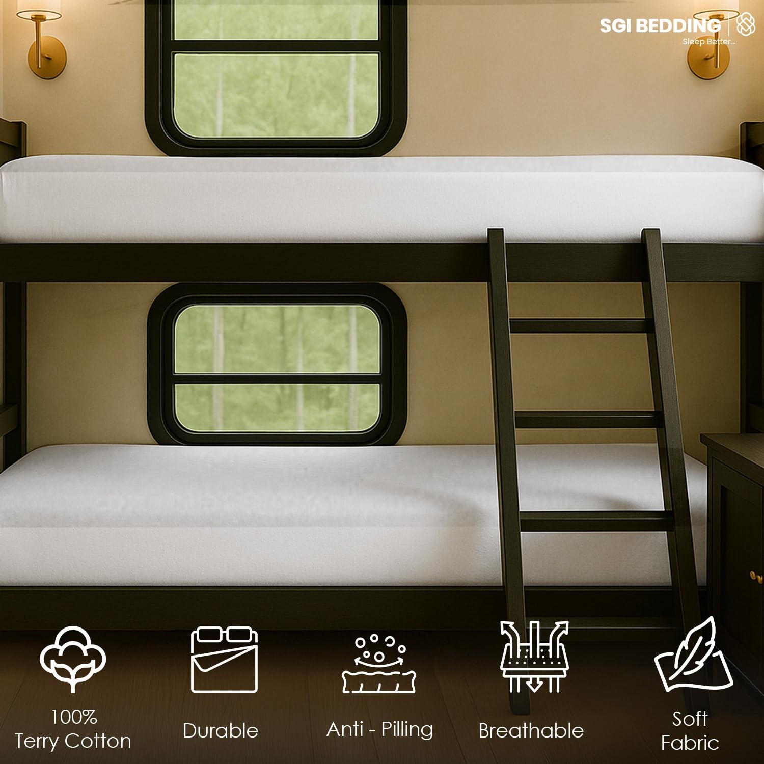 SGI bedding Waterproof RV Bunk Cot Bed 42X80″ Truck Sleeper, 01 – White