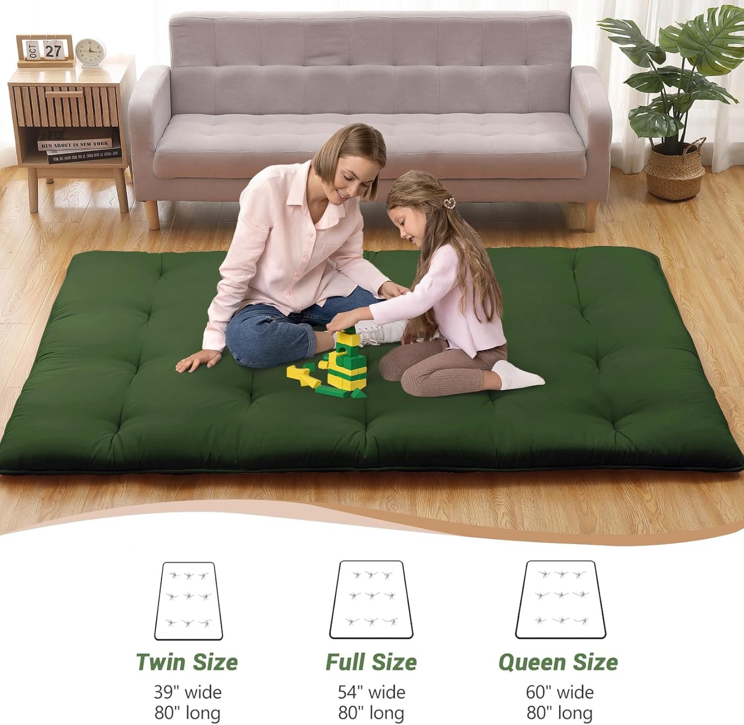 Japanese Futon Floor Mattress, Thick Foldable Tatami Mat for Sleeping Guest Room