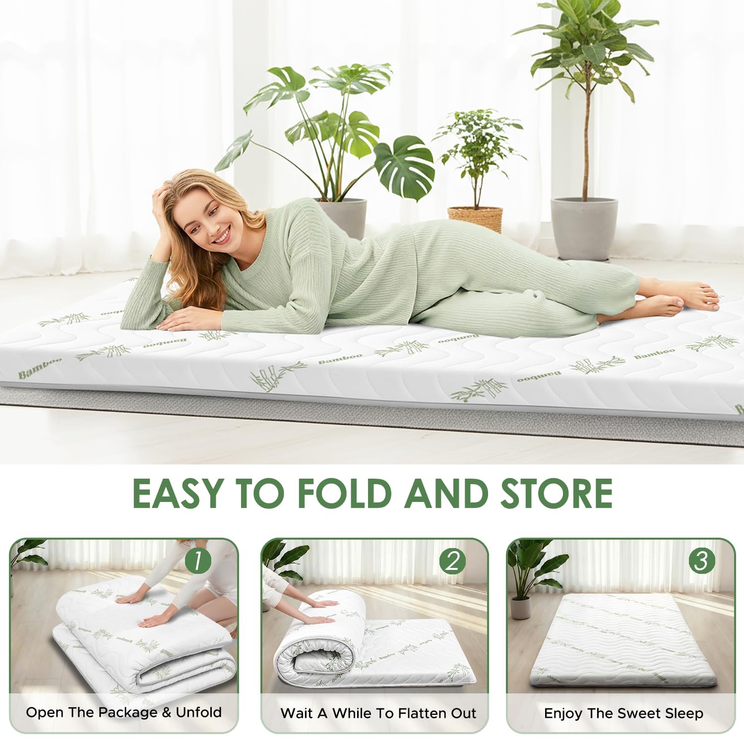 Japanese Floor Mattress Viscose Derived from Bamboo, 100% High Density Foam, …
