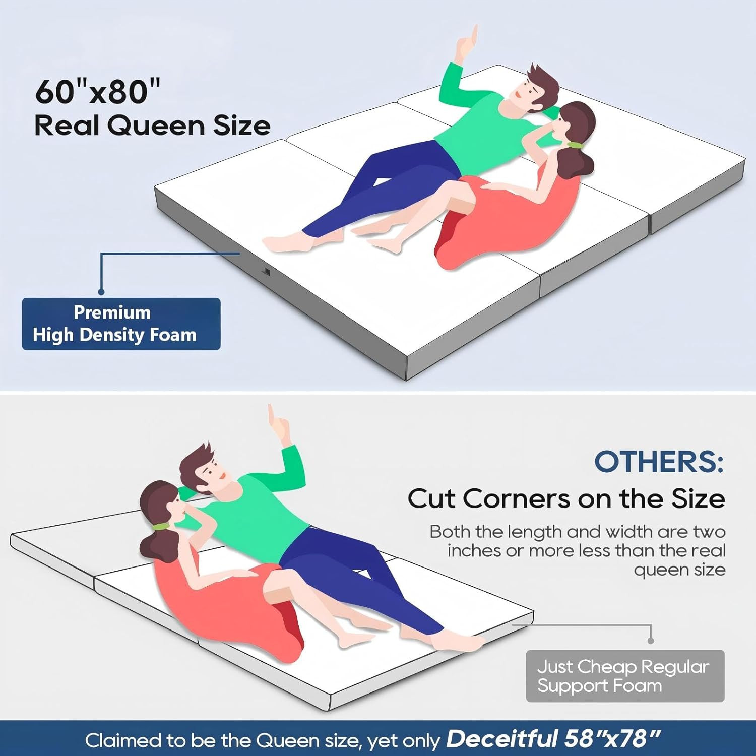 Folding Foam Mattress 4 Inches Foldable Floor Mattresses with Collapsible and Wa