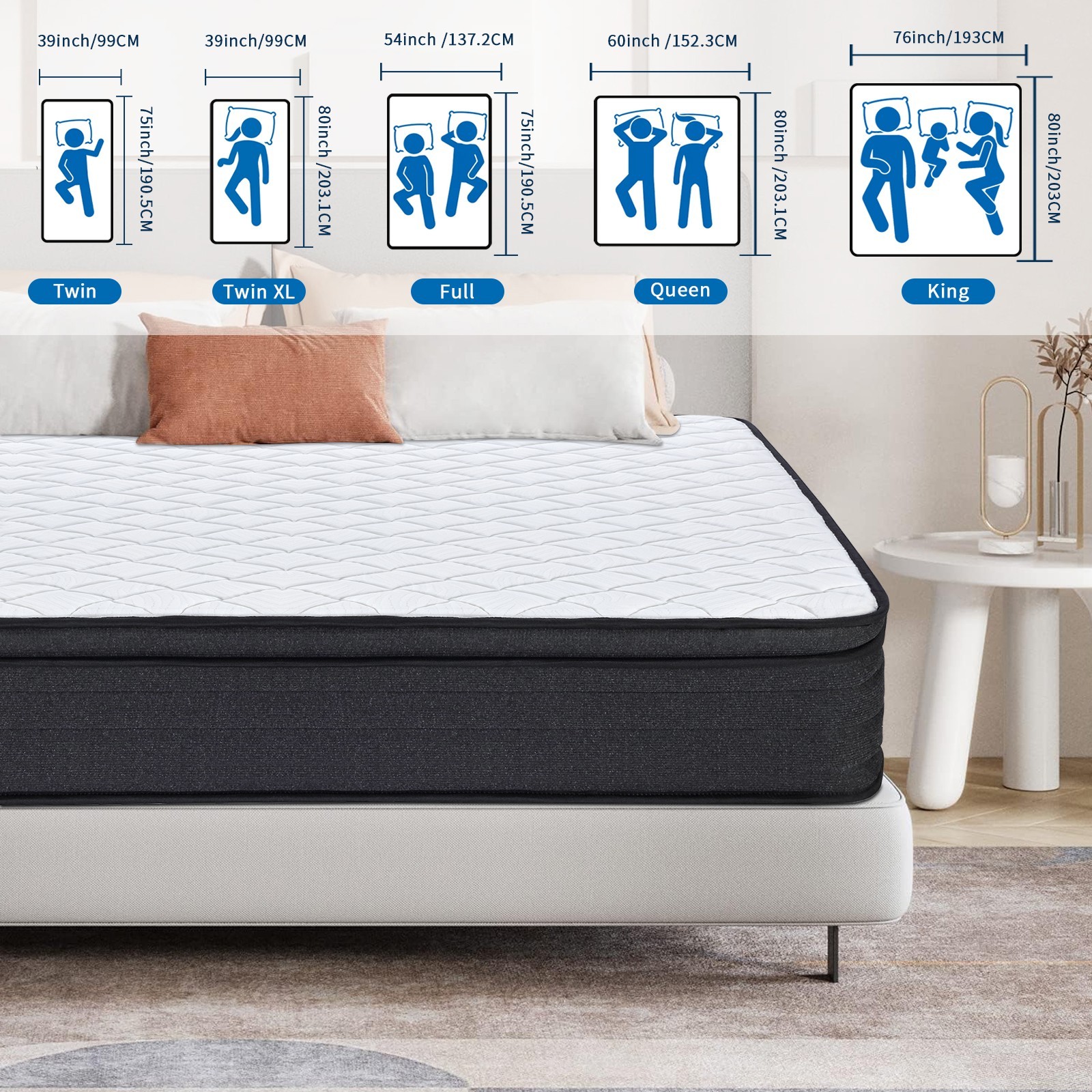 12Inch Twin Full Queen King Size Mattress Hybrid Foam Pocket Coils Bed in a Box