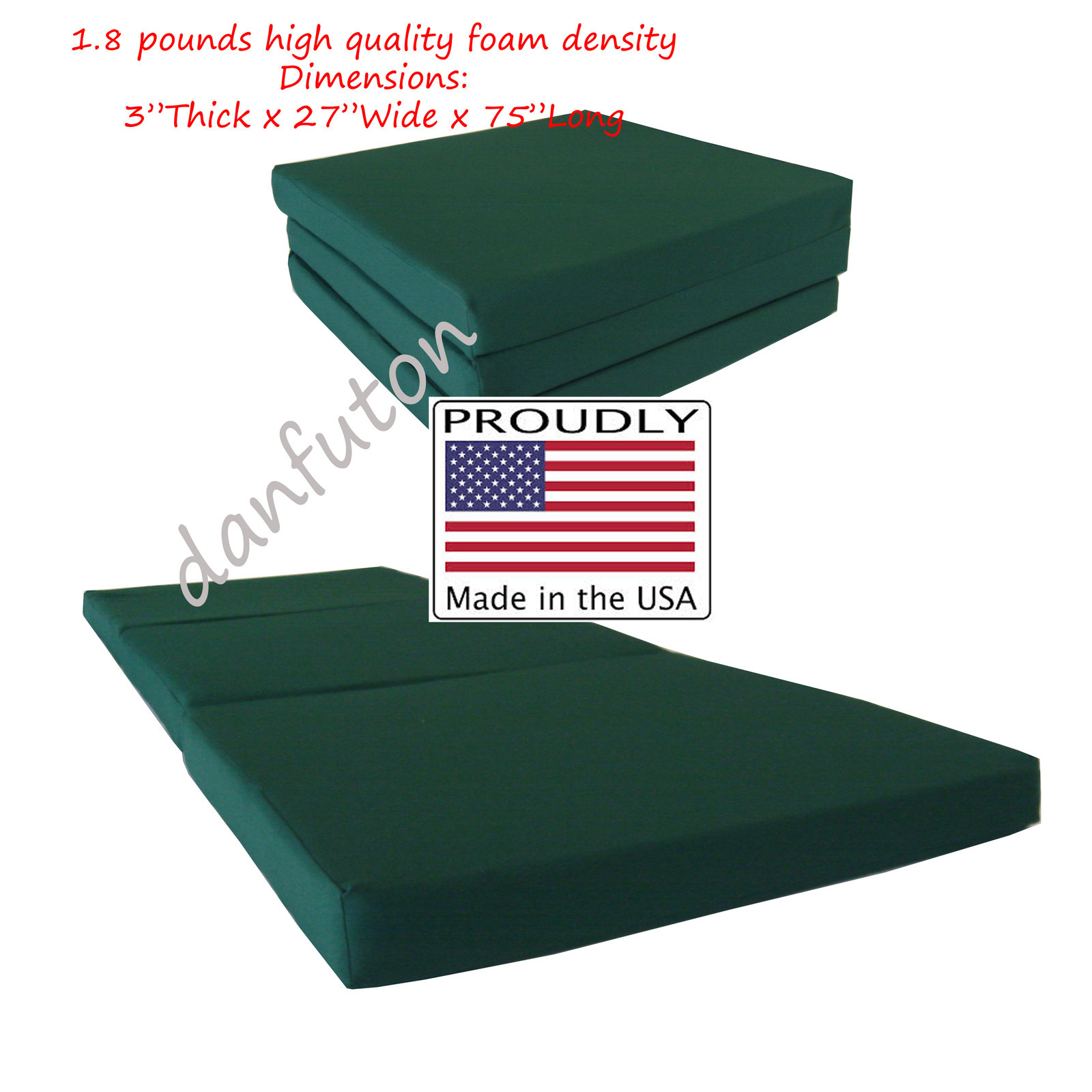 Hunter Shikibuton Trifold Foam Bed 3x27x75, High Density 1.8 lbs, Studio Beds