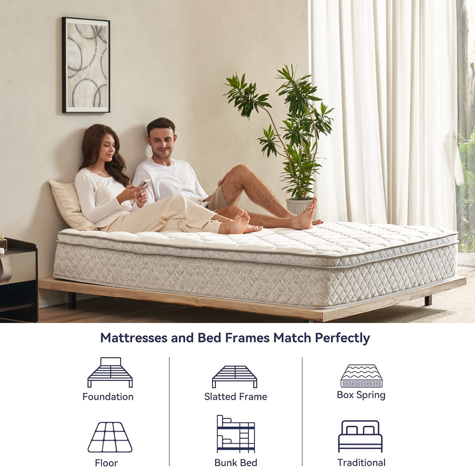 12″ Full Hybrid Mattress Memory Foam Medium Firm CertiPUR-US Pressure Relief