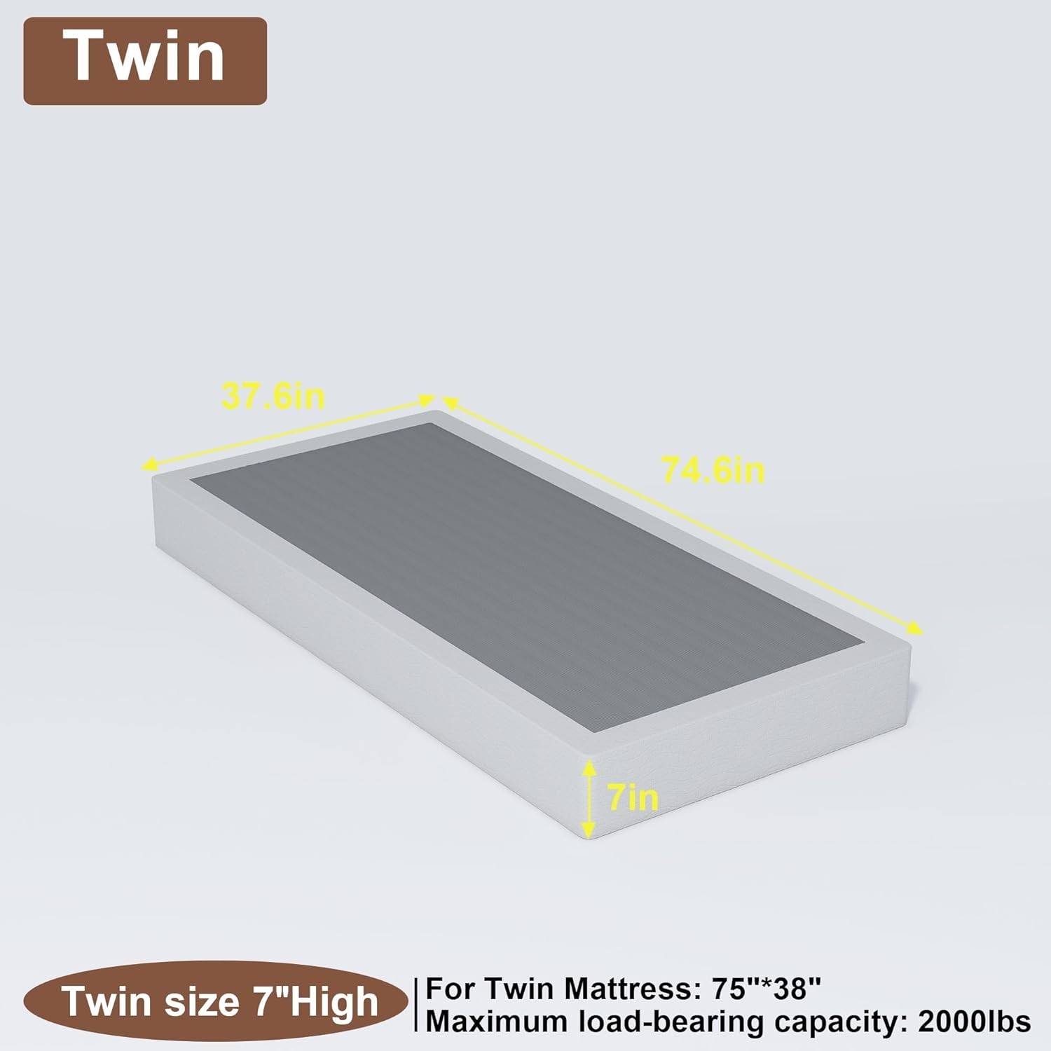 NEW Twin Box Spring 7″ High 2500lbs Mattress Foundation Non-Slip Noise Free