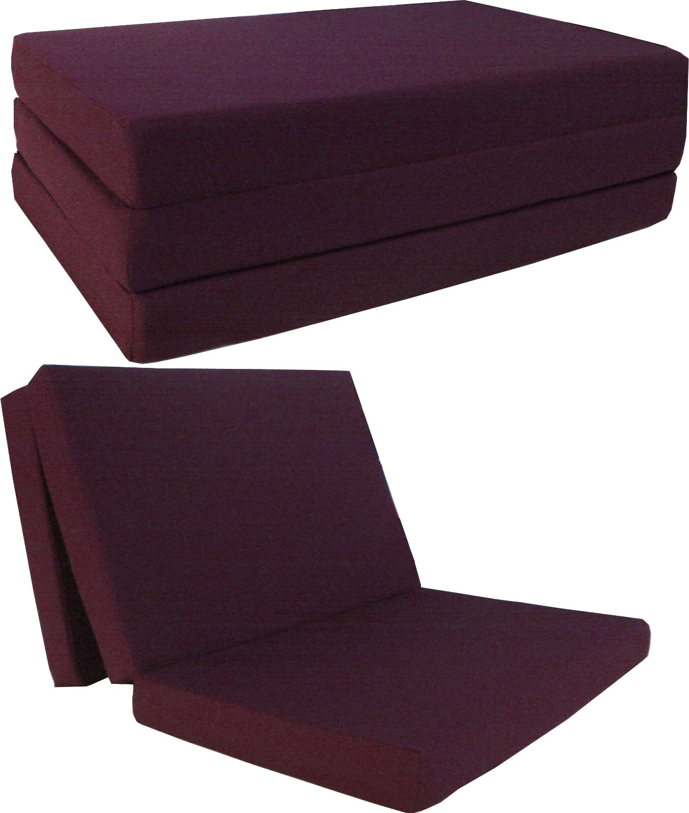 Queen Trifold Foam Beds, Sleeper Folding Mattresses, Ottoman 4x60x80, Burgundy