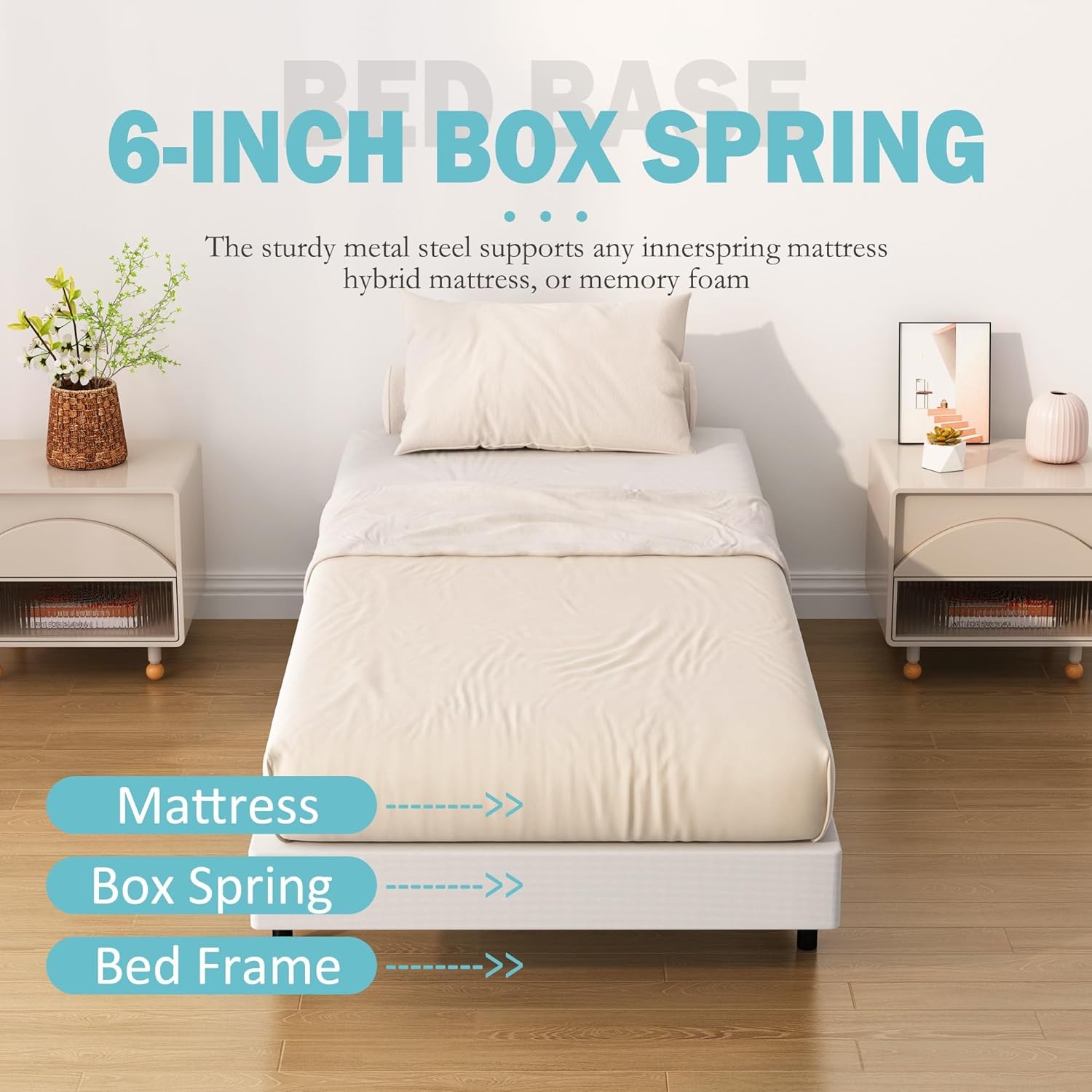 Upcanso Twin XL Box Spring Bed Base 6 Inch, Low Profile Metal Boxspring XL Twin