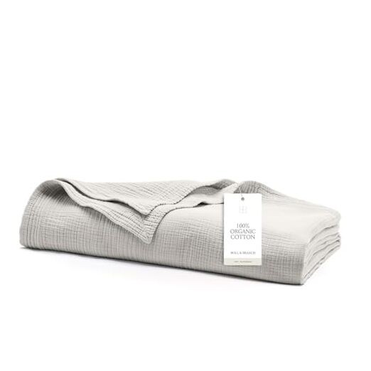Dream Bed Blanket – – Luxury 100% Organic Cotton – Soft, Full/Queen Mist