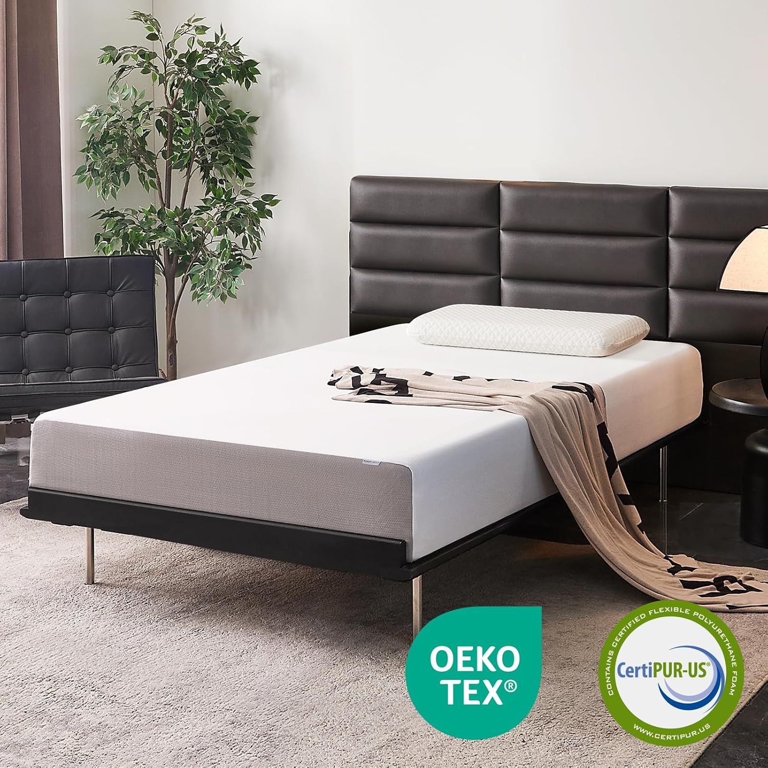 Memory Foam Mattress Twin Size 10 Inch Soft Plush Foam Bed Comfort White Grey