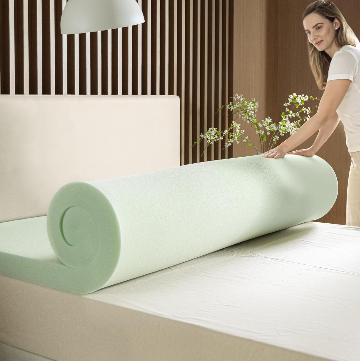 Green Tea Memory Foam Mattress Topper – 4 Inch, Full Size, CertiPUR-US
