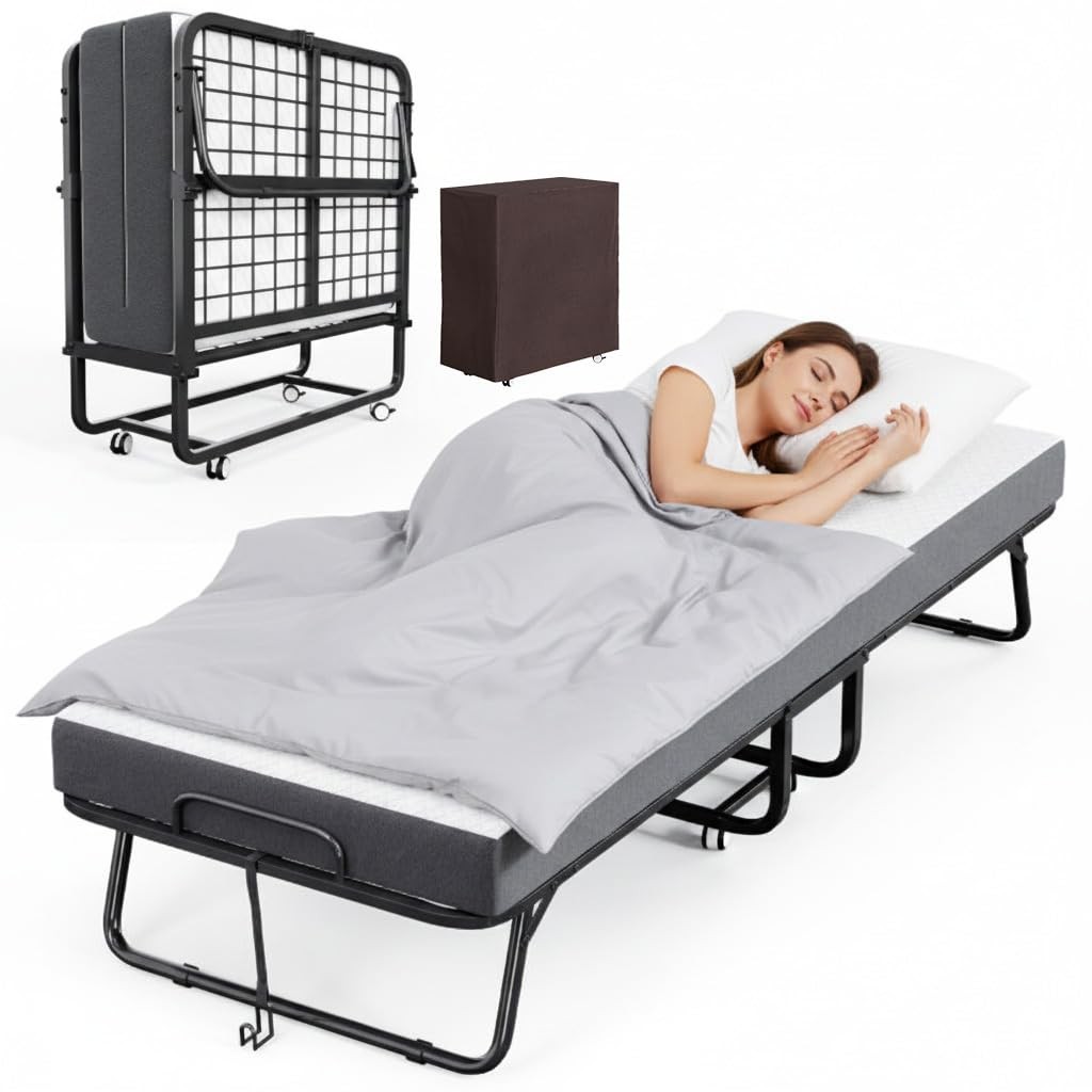 Folding Bed with Mattress Portable Foldable Guest Beds for Adults 75 x 31 Inc…