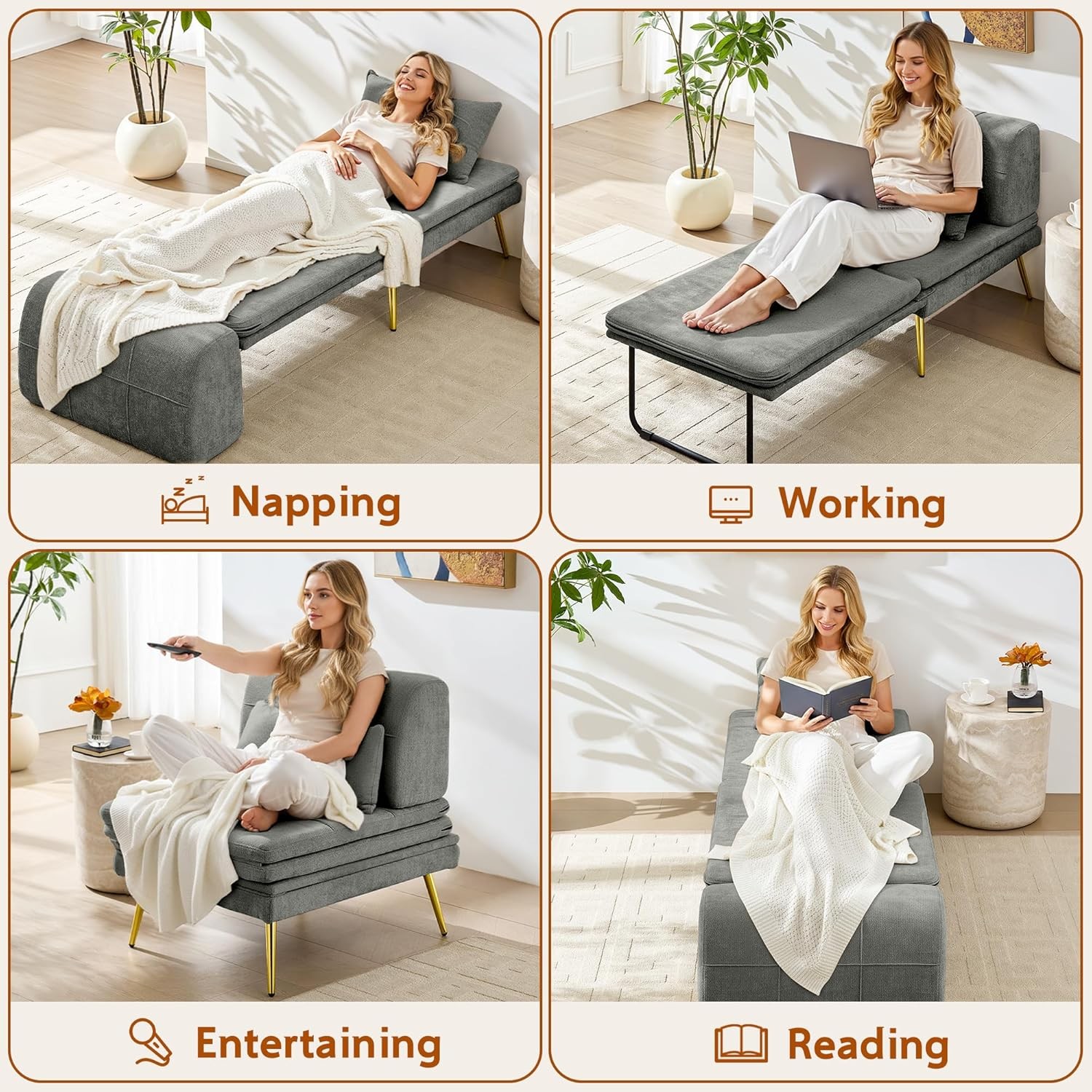 3-in-1 Convertible Sleeper Chair Bed, Futon Sofa Chair with Ba