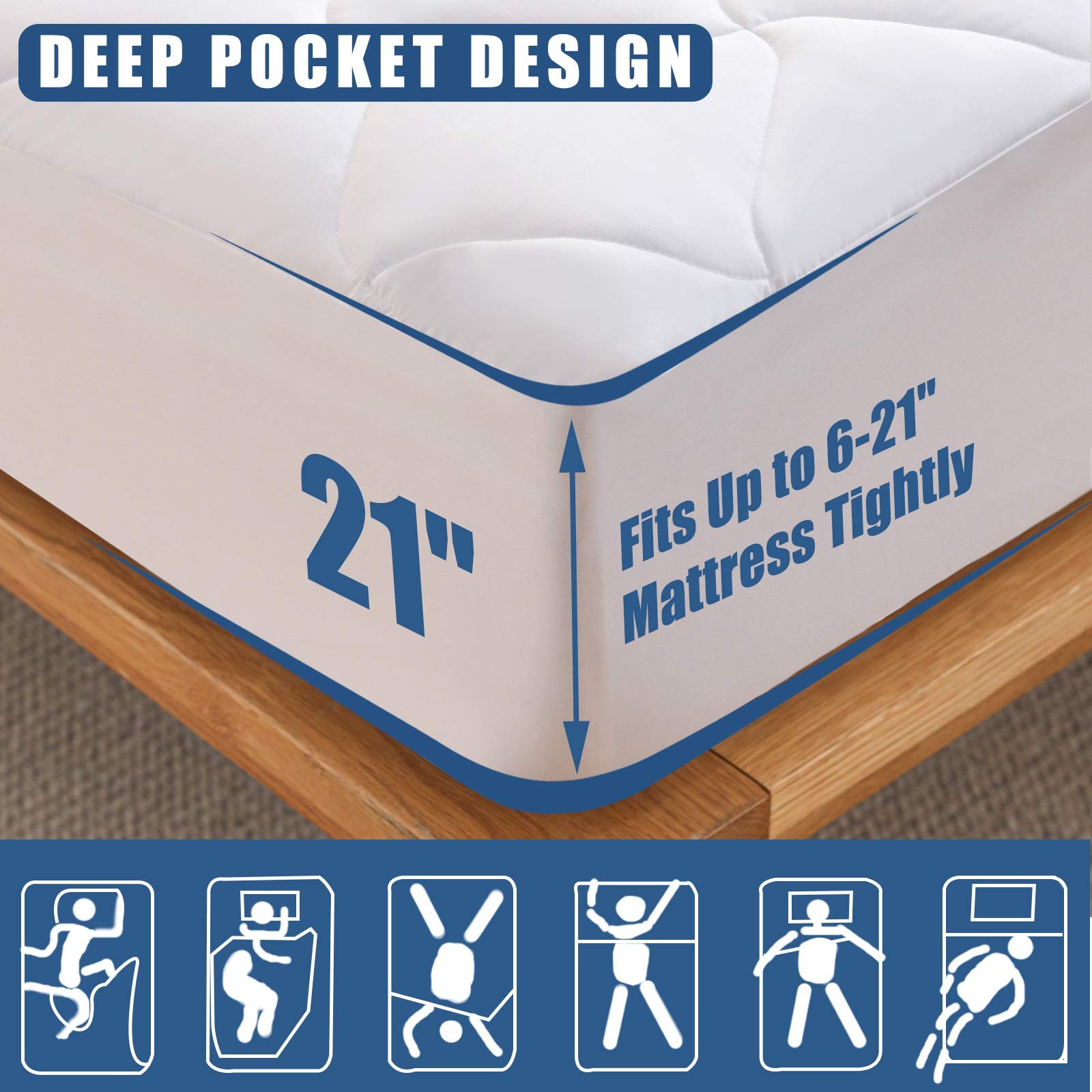 Twin Size Quilted Fitted Mattress Pad, Waterproof Twin, Windmill Protector