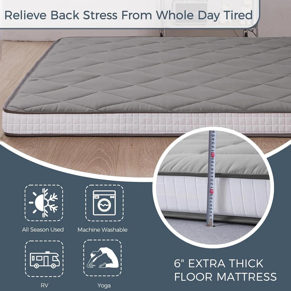 MAXYOYO 6″ Extra Thick Futon Floor Mattress, Queen Size Diamond Pattern Tatam…