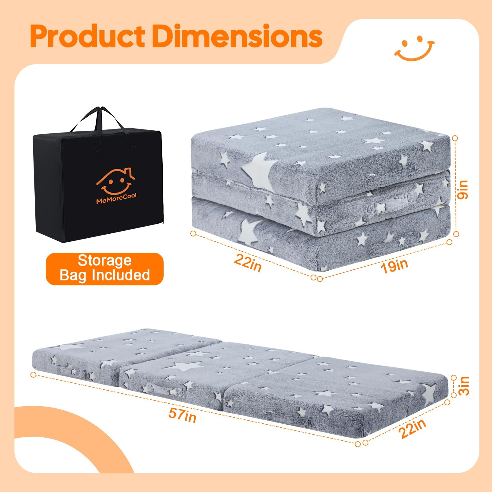 Foldable Floor Mattress for Kids, Glow Star Trifold Mat, Kids Folding Mattres…