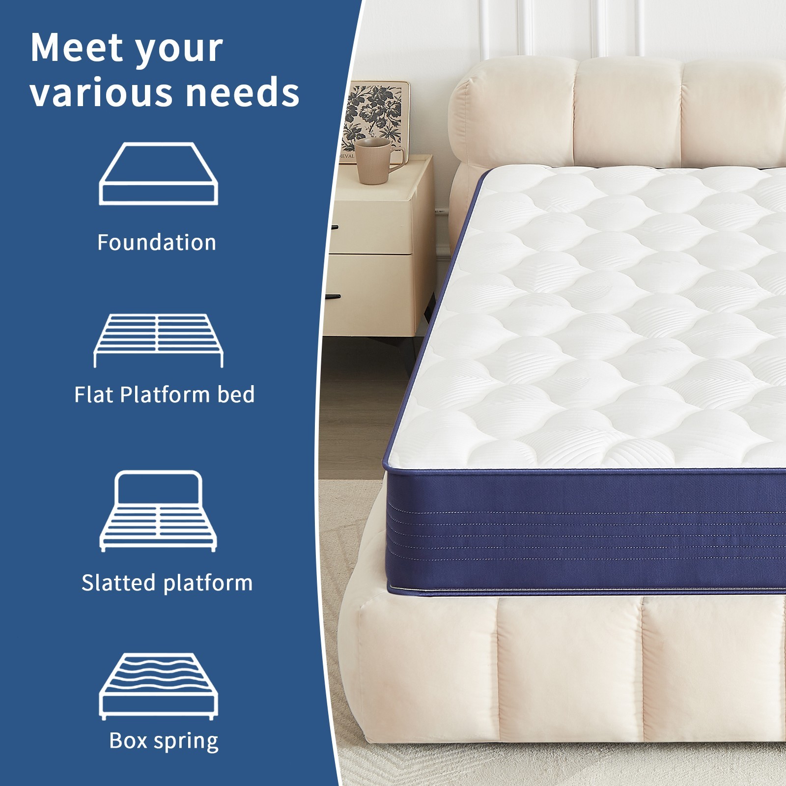10″ 12″Full Size Memory Foam Hybrid Mattress with Pocket Spring for Silent Sleep