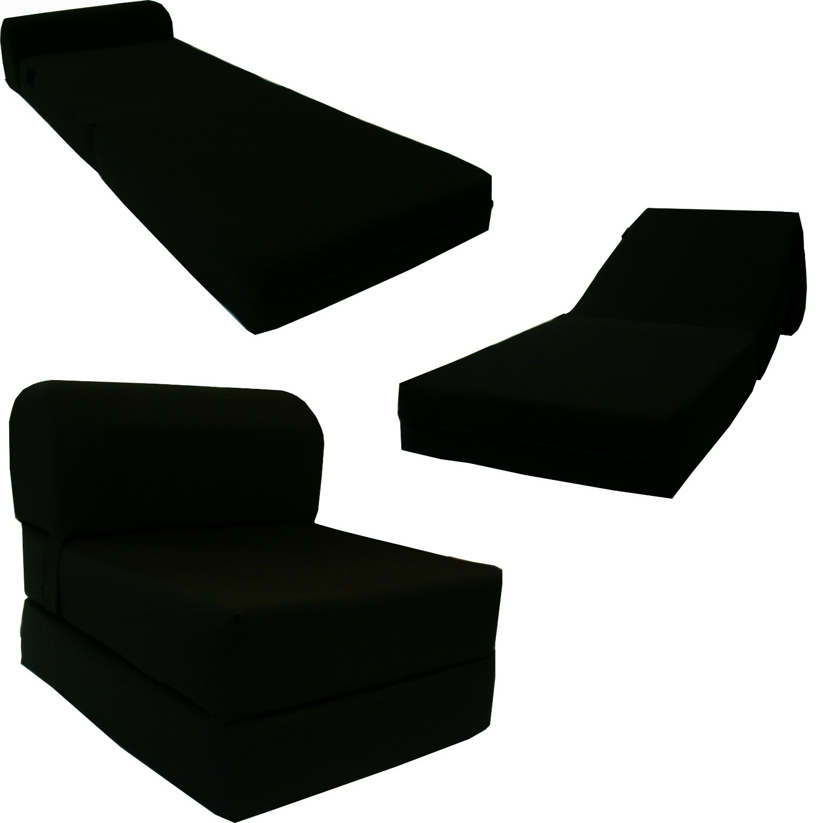 Portable Flip Sleeper Chair Folding Foam Beds, Sofa Couches 6x24x70 Black