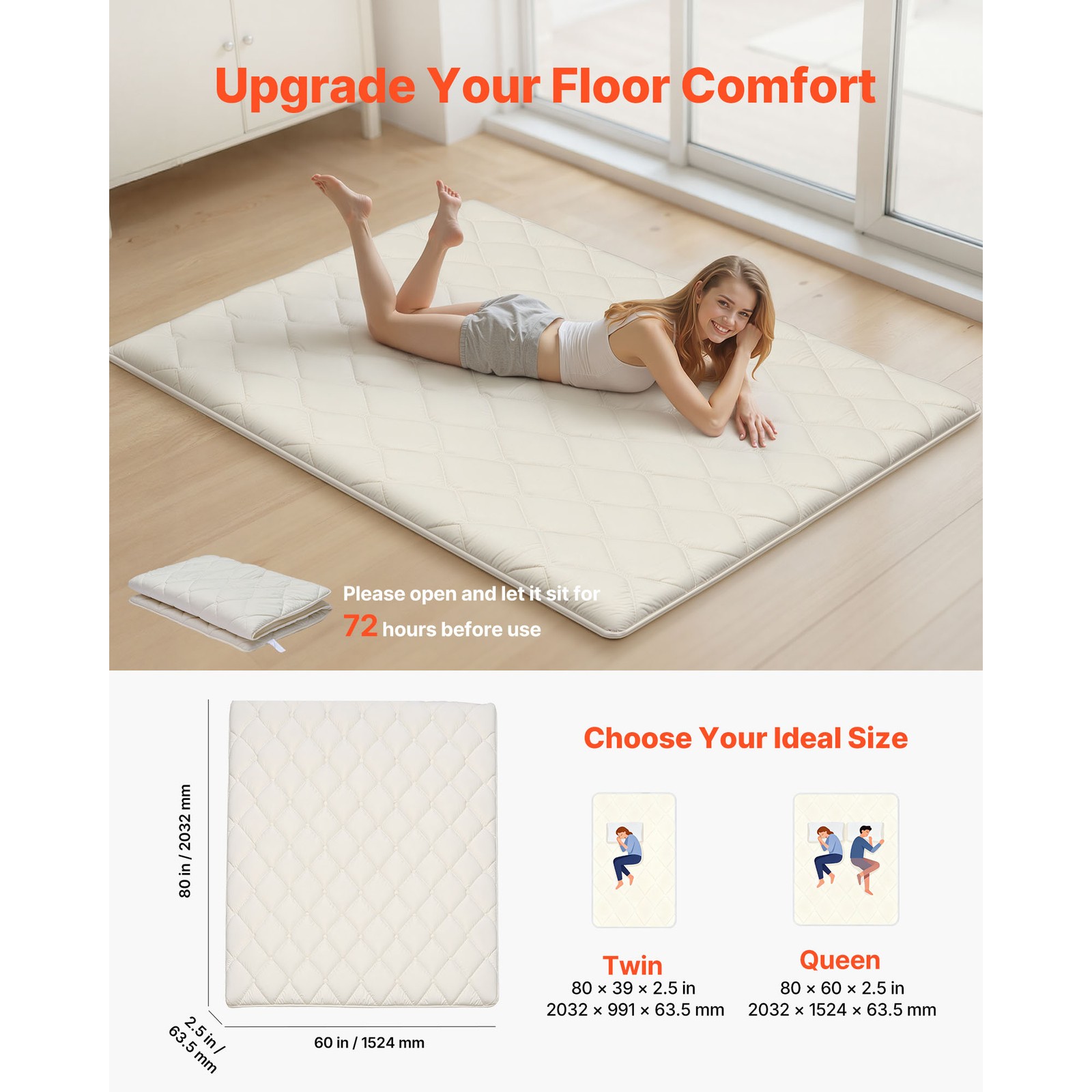 Uimoso Japanese Tatami Mattress Queen Size Foldable Futon with Storage Bag White
