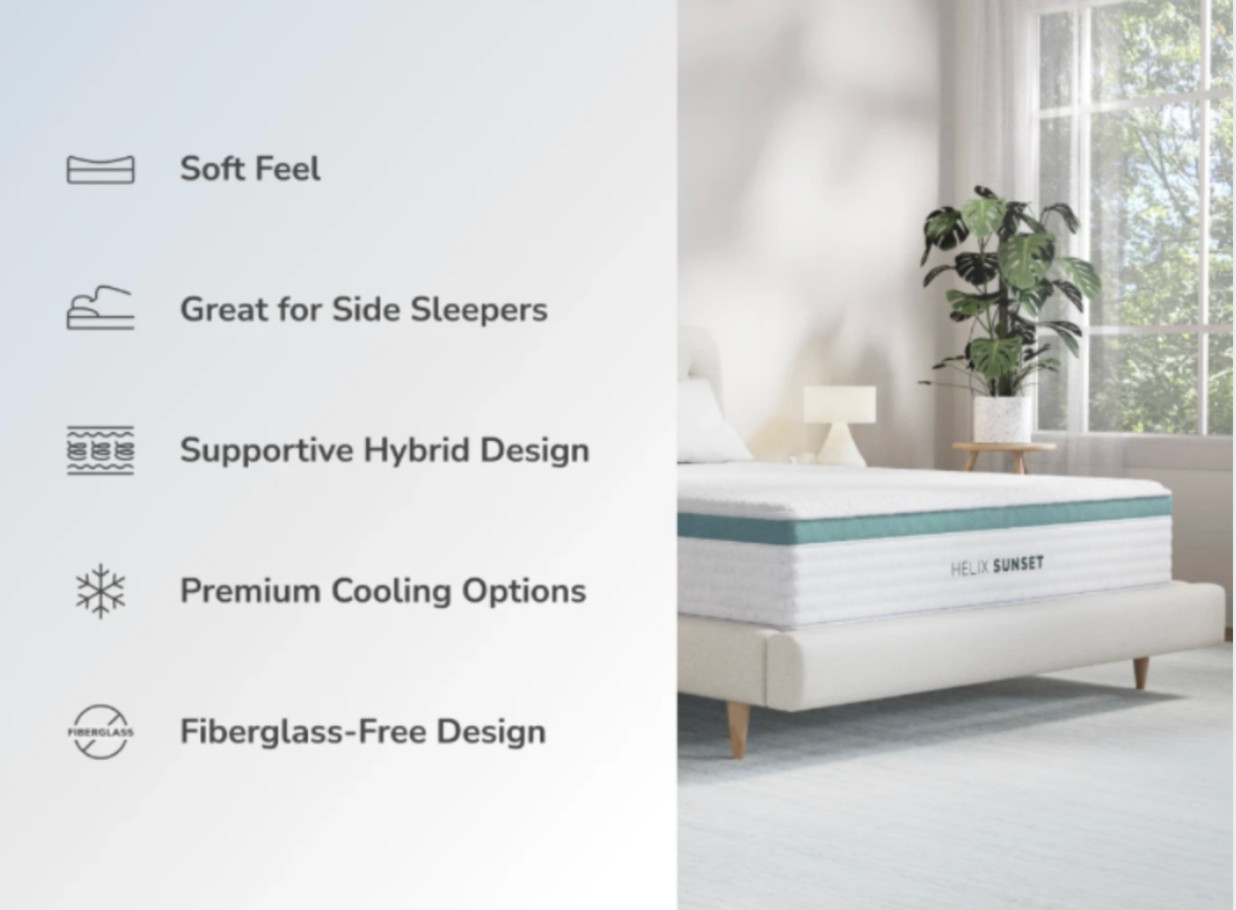Helix Sunset King Mattress Soft Side Sleeper Hybrid Open Box