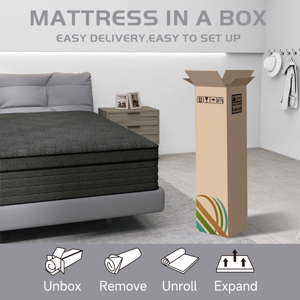 12″/14″ Twin Full Queen King Size Mattress Hybrid Innerspring Memory Foam Black