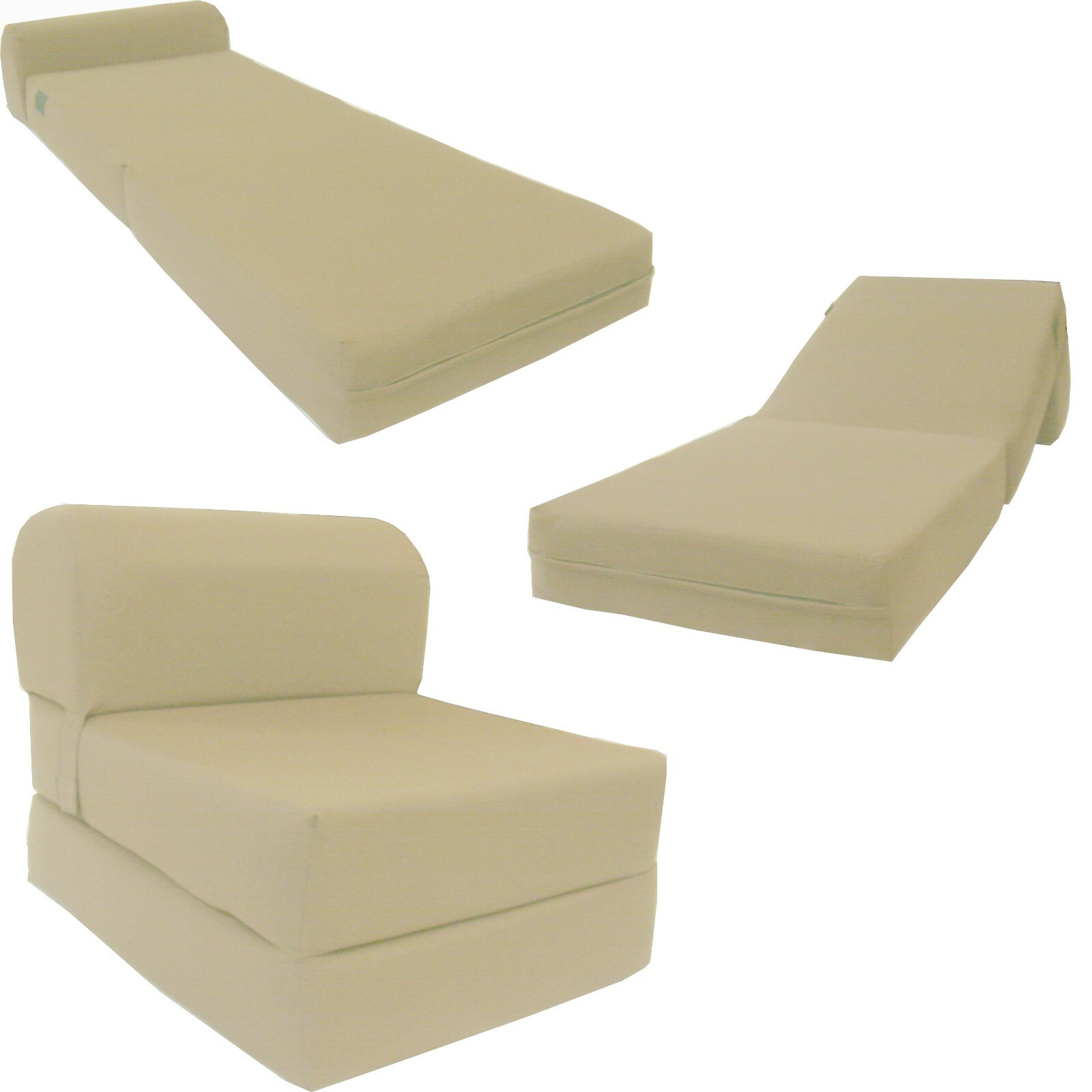Sleeper Chair Folding Foam Beds, Flip Chair Mattresses, Tan 6 x 24 x 70