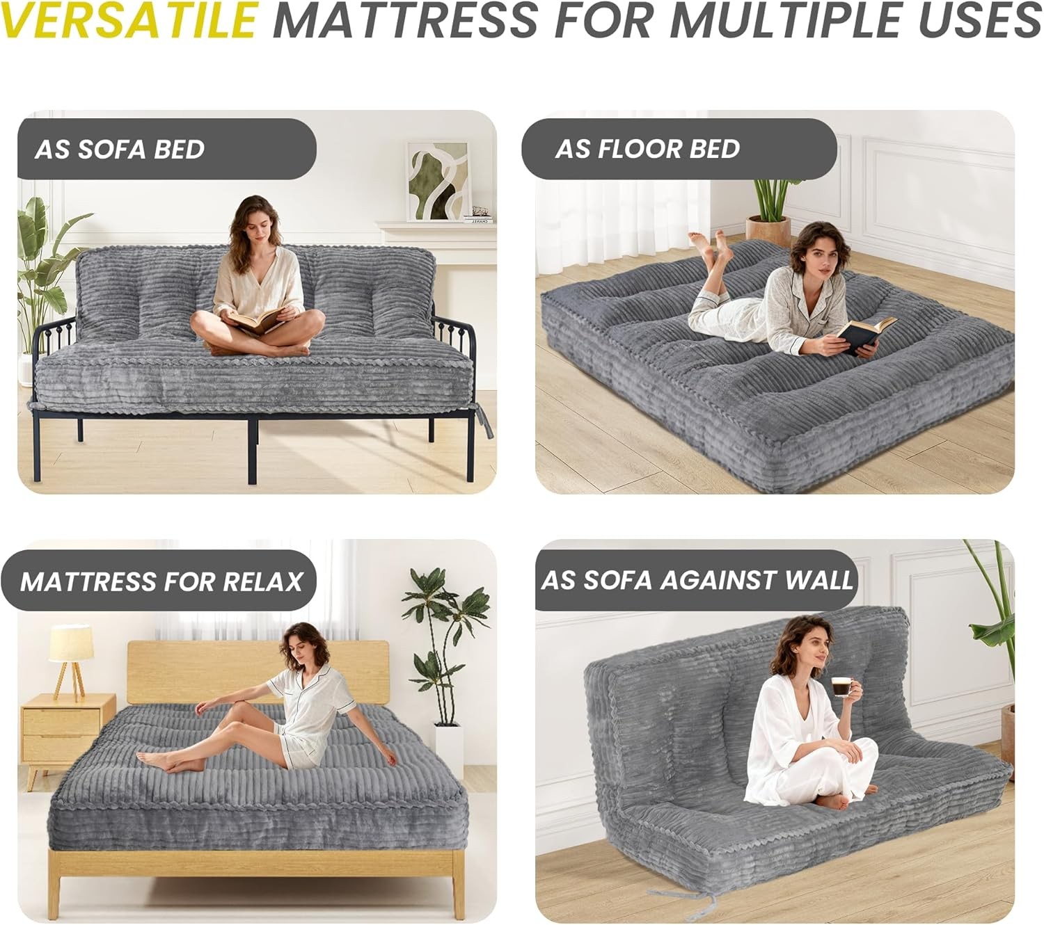 8″ Futon Mattr Queen Size, Futon Sofa Couch Bed with Straps, Thi