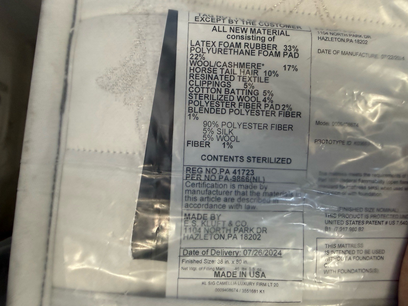 KLUFT SIGNATURE TWIN XL CAMELLIA LUXETOP LFIRM MATTRESS NEW CLEARANCE FAST SHIP