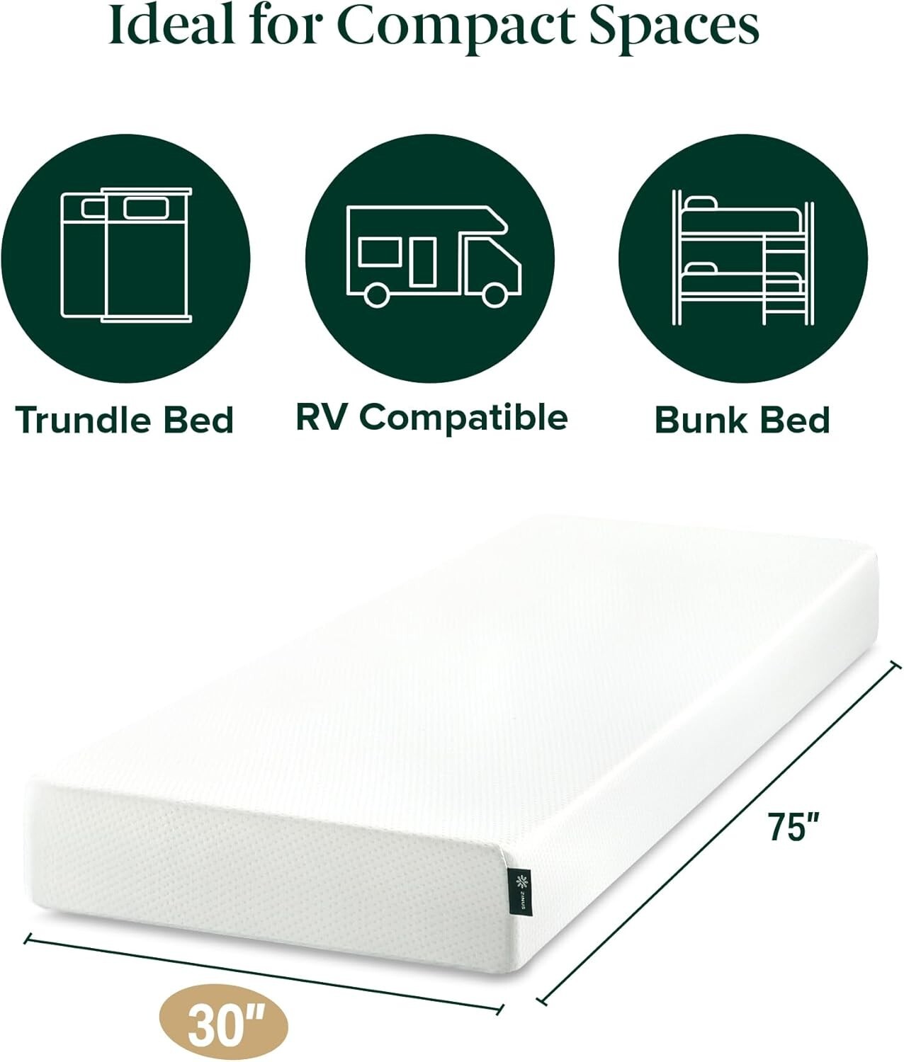 CertiPUR-US Certified Memory Foam Mattress, 75″ x 30″ – Perfect for RVs Trundles