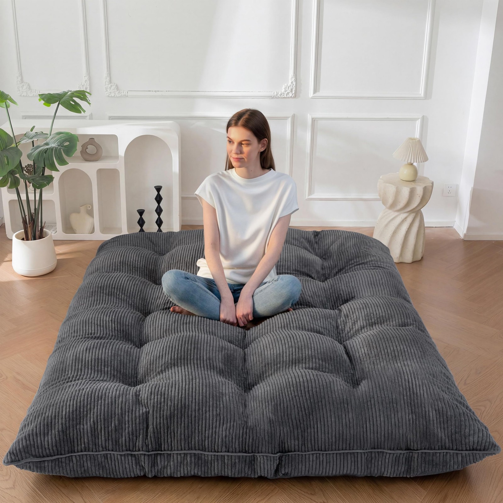 6″ Japanese Floor Mattress, Foldable Futon Mattress Queen Size, Tufted Roll U…