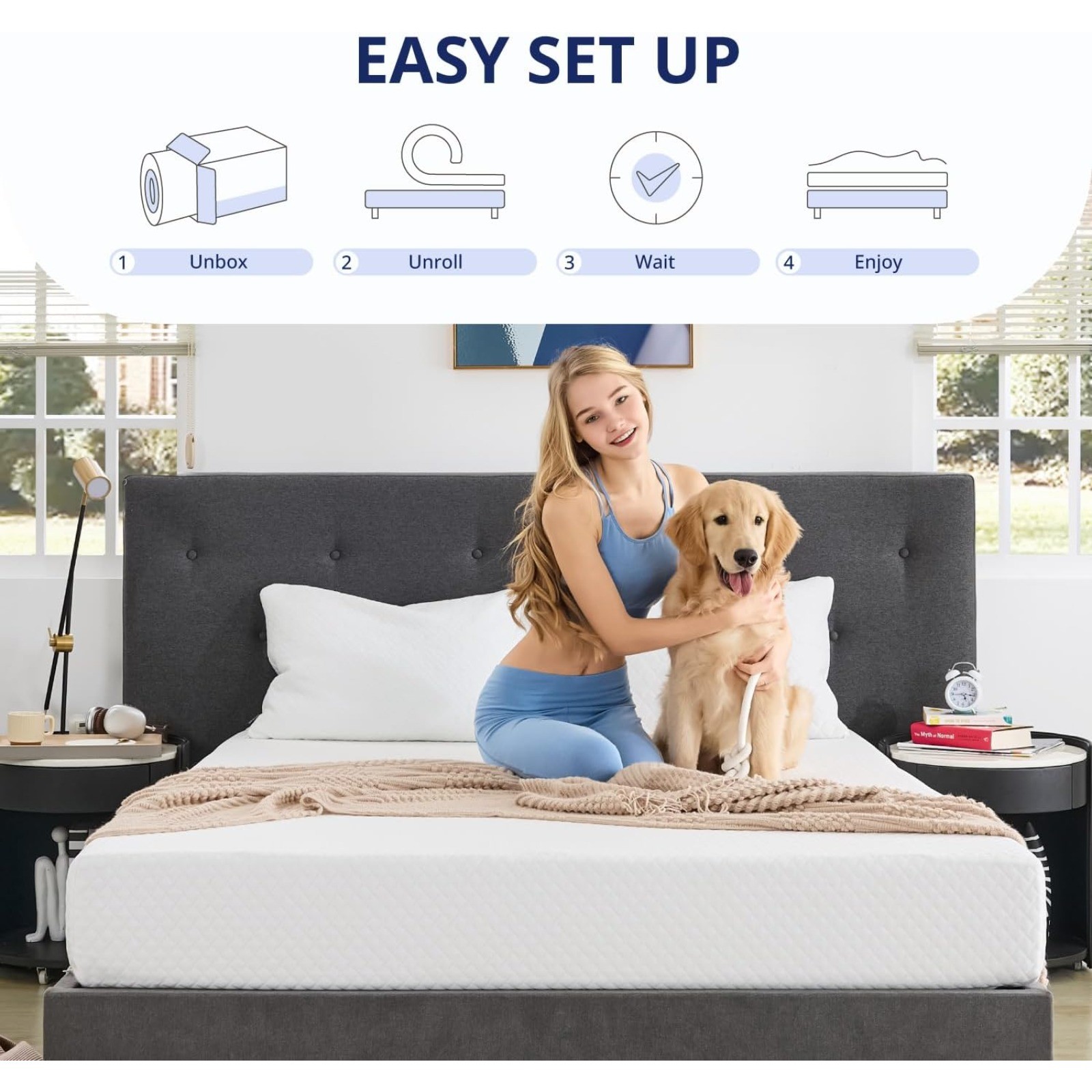 Full Size Mattress for Kids 5 Inch Memory Foam Mattress, 75”L x 54”W, White