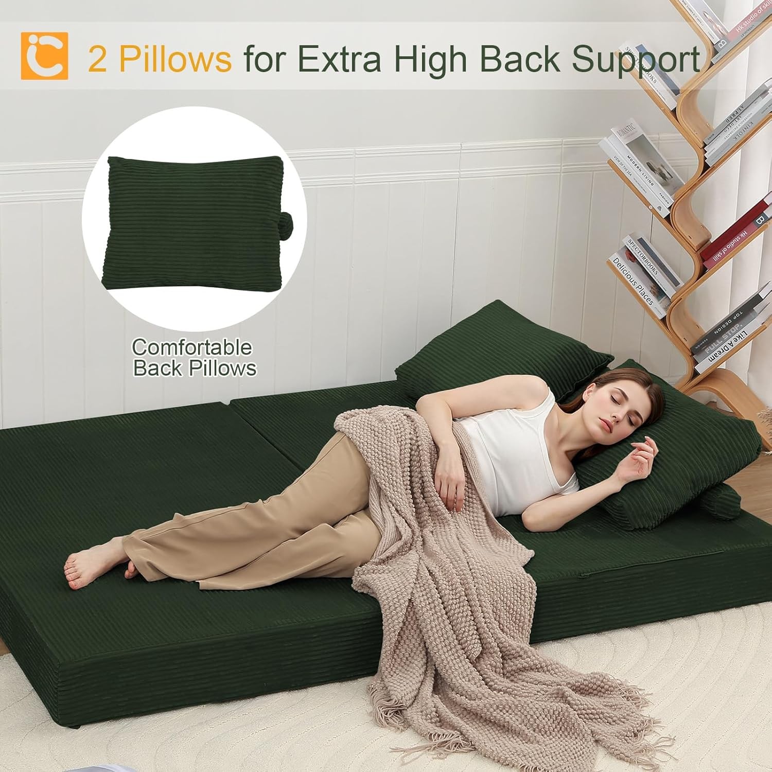 AX Convertible Sofa Bed, Folding Floor Couch Corduroy Fold Out Couch