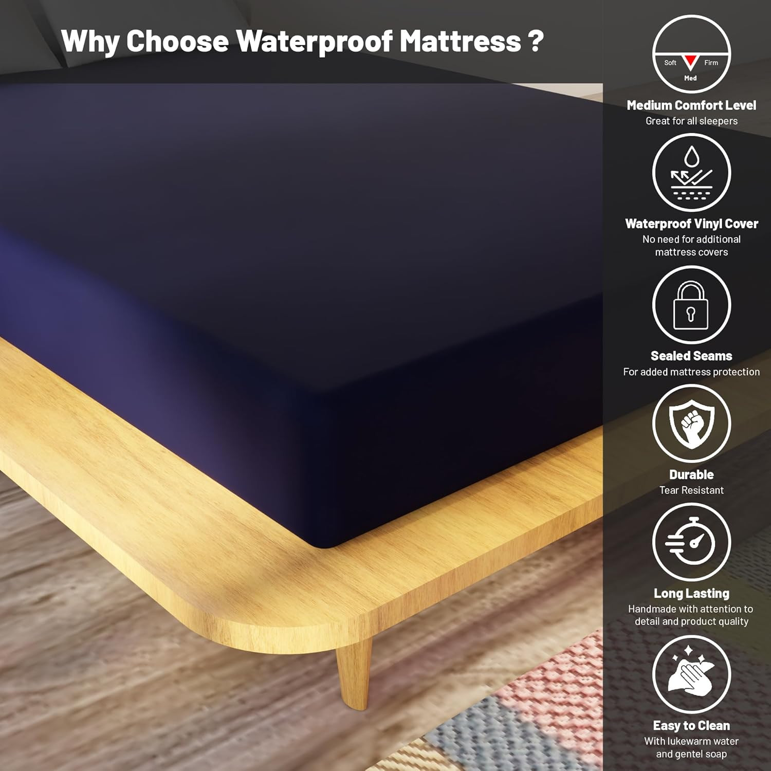 , 7-Inch Medium Firm Water Resistance Nylon Vinyl Foam Mattress, Noiseless, Soft