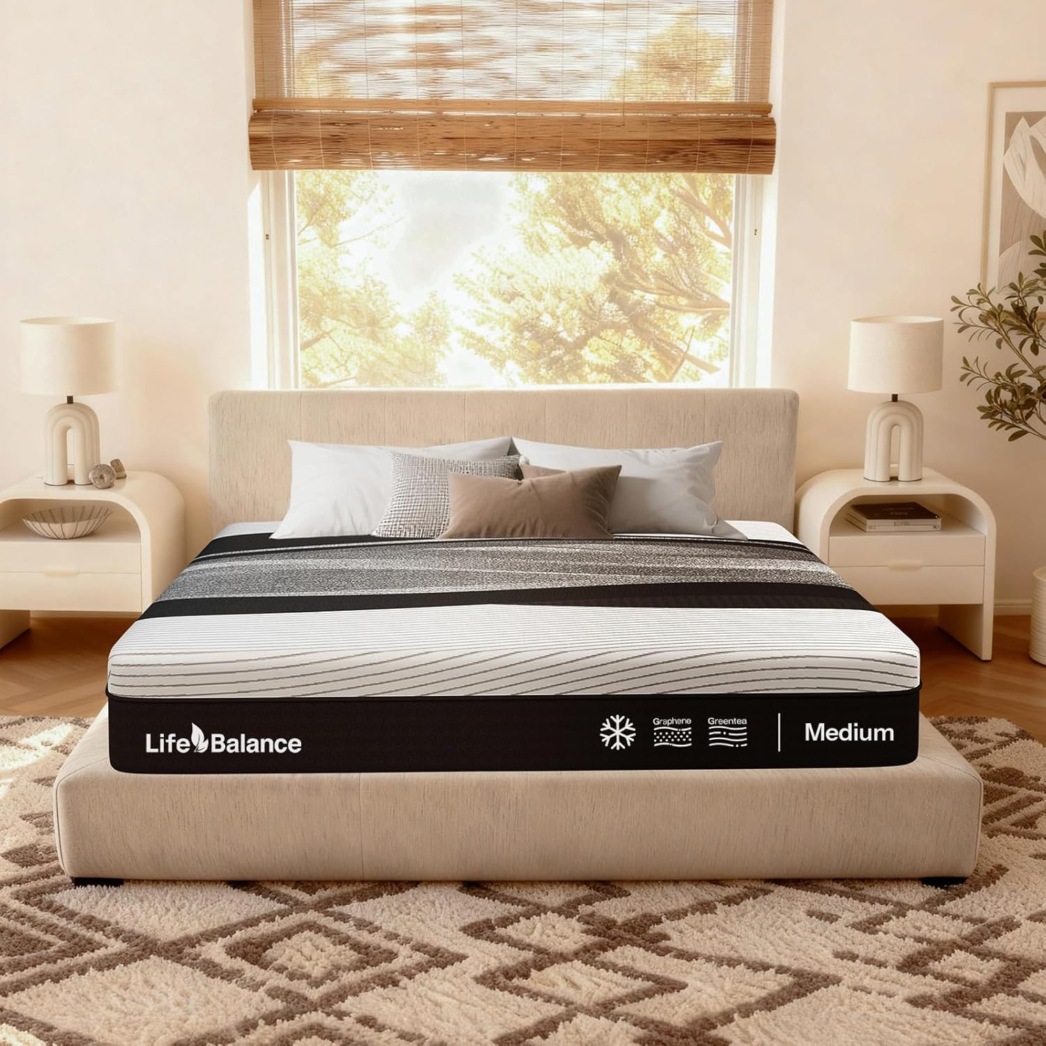 12 Inch Queen Mattress,Made in USA, Cooling Top Layer,Graphene & Green Tea Gel C