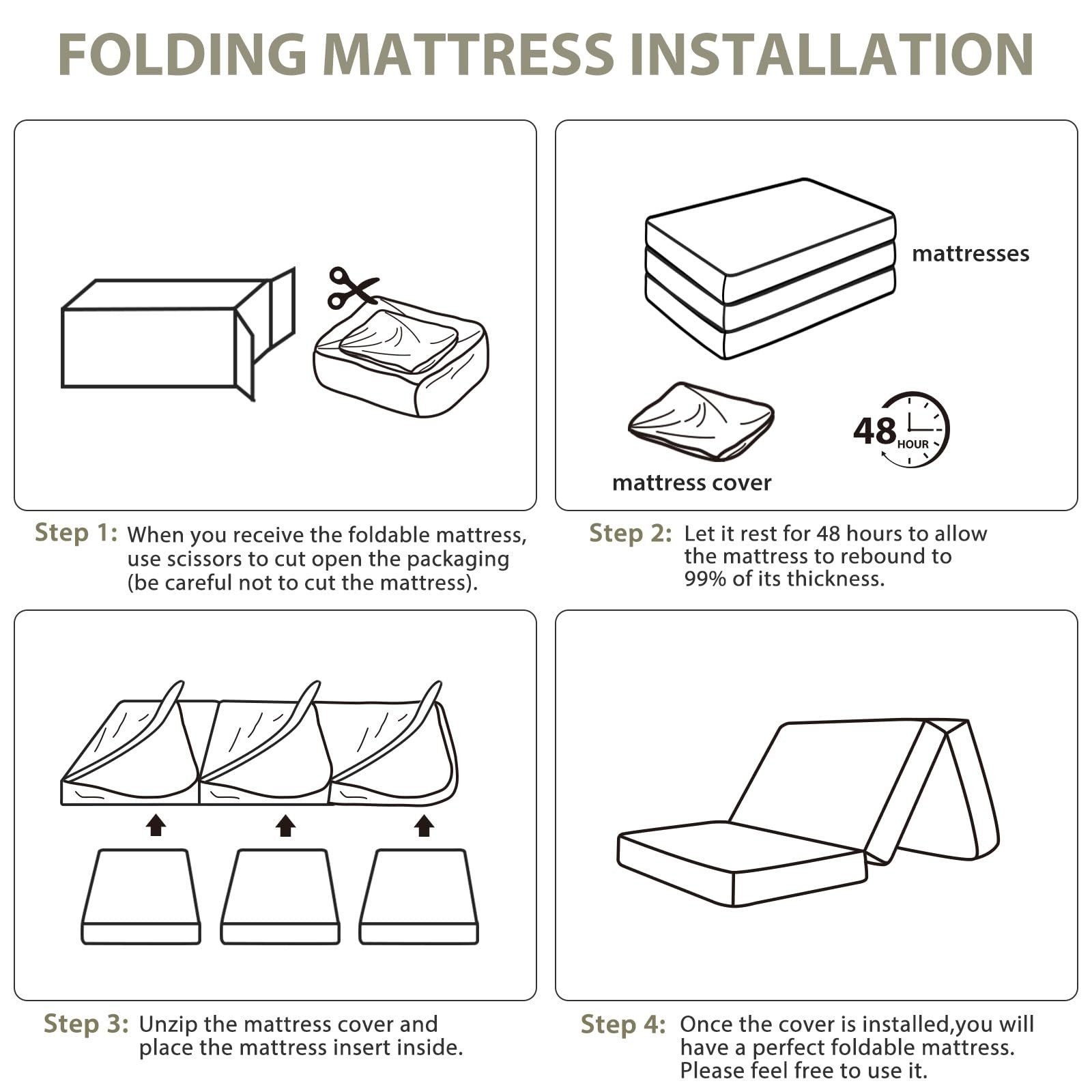 Tri Fold Memory Foam Foldable Mattress Single, 3 inch Folding Mattress for Gu…