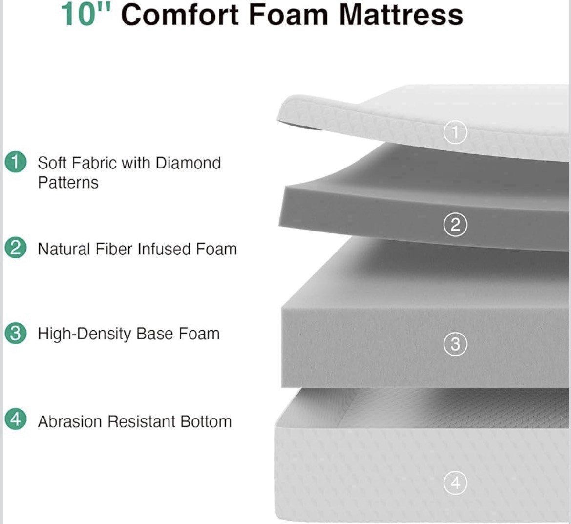 Queen 12″ Comfort Foam Mattress Diamond Pattern CertiPUR-US OEKO-TEX ISPA