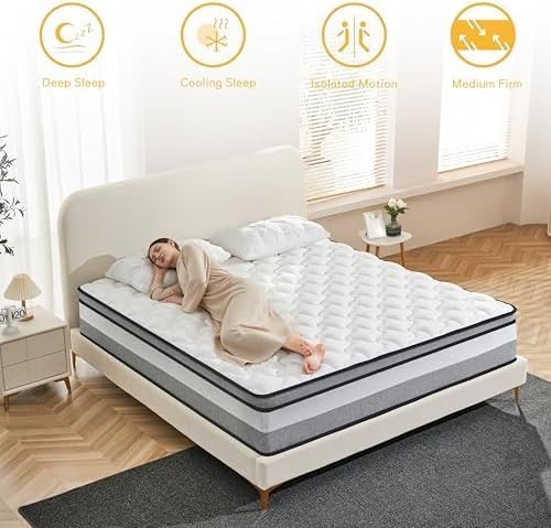 12 Inch Queen Mattress in a Box Hybrid Gel Memory Foam Pocket Spring Soft Plush
